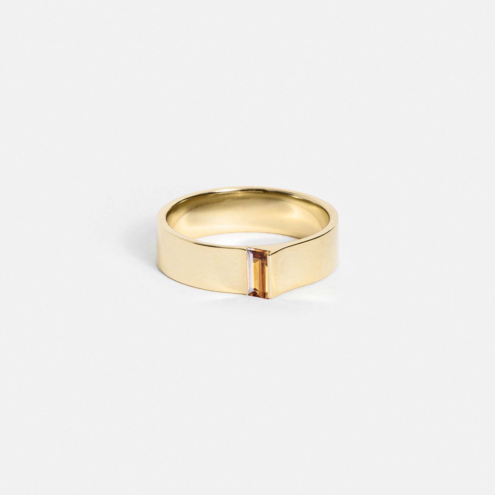 Minimalist Wide Band with Citrine and an Interesting Design in solid 14k gold by SHW best fine jewelry store in NYC close by