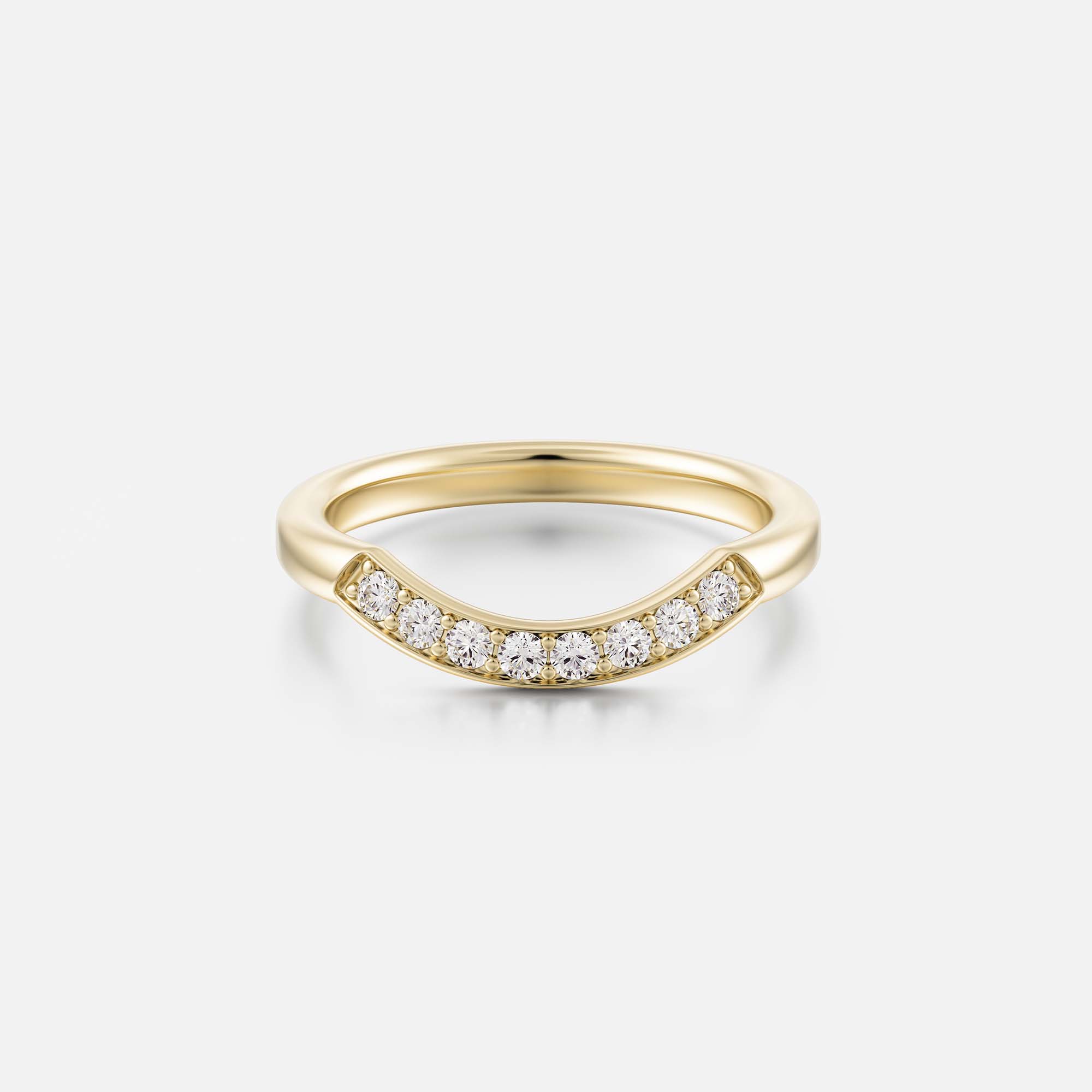 Wedding band with pavé diamonds and curved front detail, 14k 18k gold platinum SHW Fine Jewelry NYC