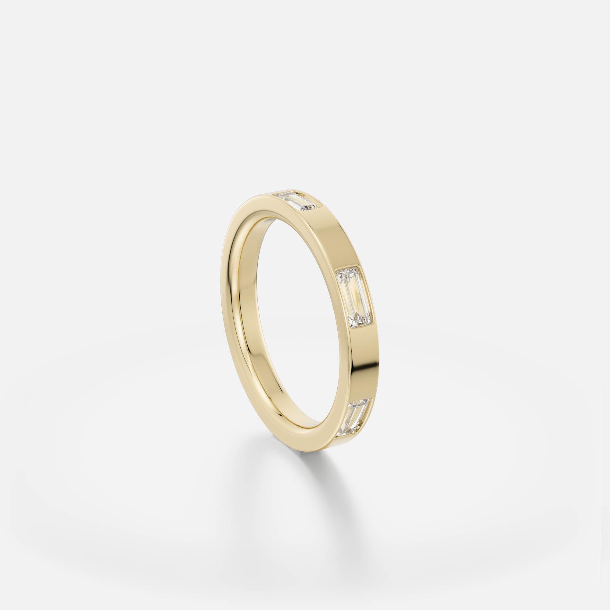 Modern Thin Wedding Ring with Baguette natural white diamonds all around band in solid 14k 18k gold by SHW famous fine jewelry store in NYC