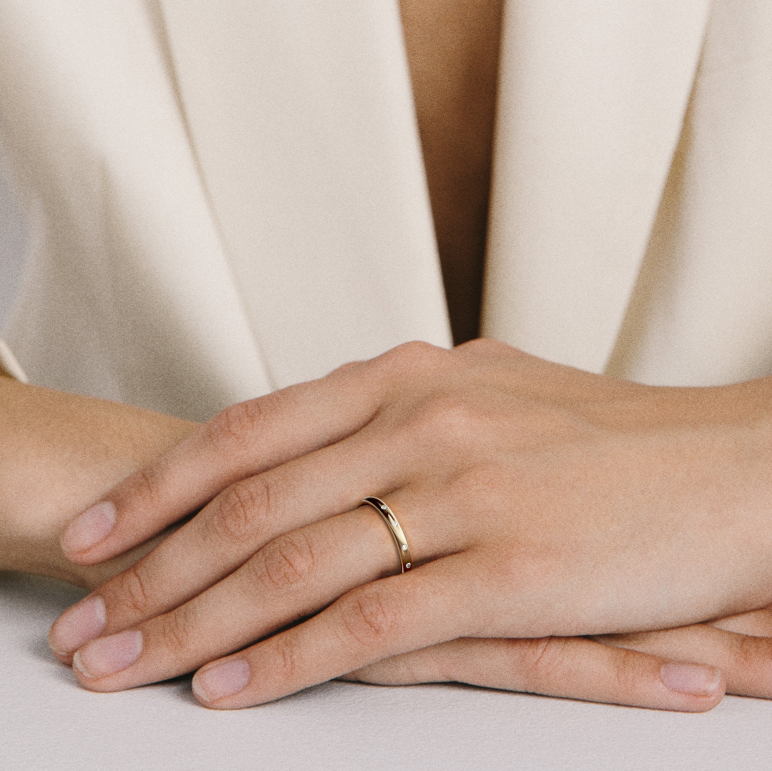 Timeless domed wedding band with small round diamonds, simple minimal design 14k 18k gold SHW best jewelry stores NYC