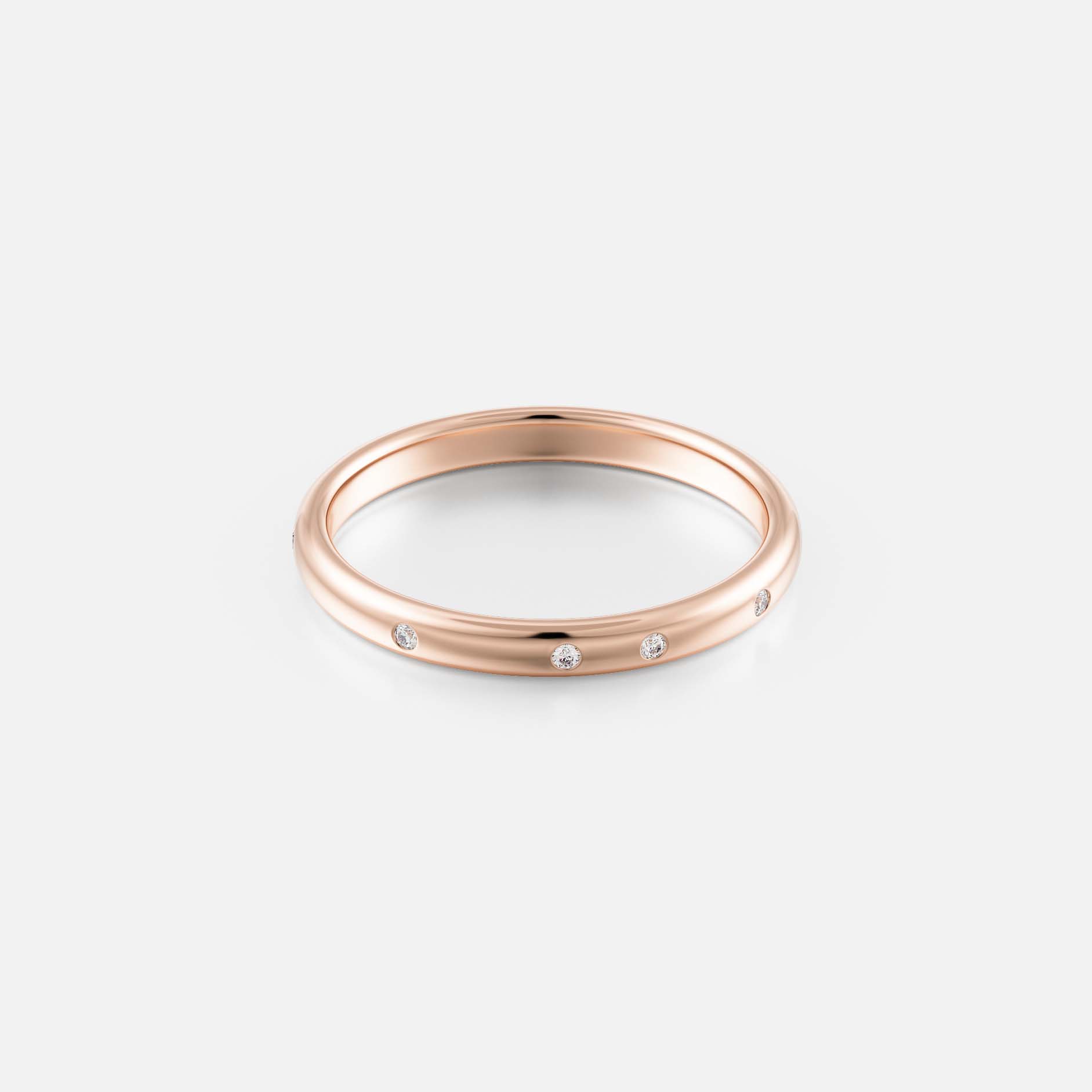 Delicate domed wedding band with spaced-out small round diamonds, 14k 18k yellow white rose gold SHW Jewelry Stores nearby NYC NJ