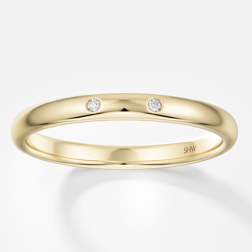 Contemporary Statement Ring with 2 small white ethical mined white diamond in solid 14, 18 karat gold by SHW cool fine jewelry store in NYC
