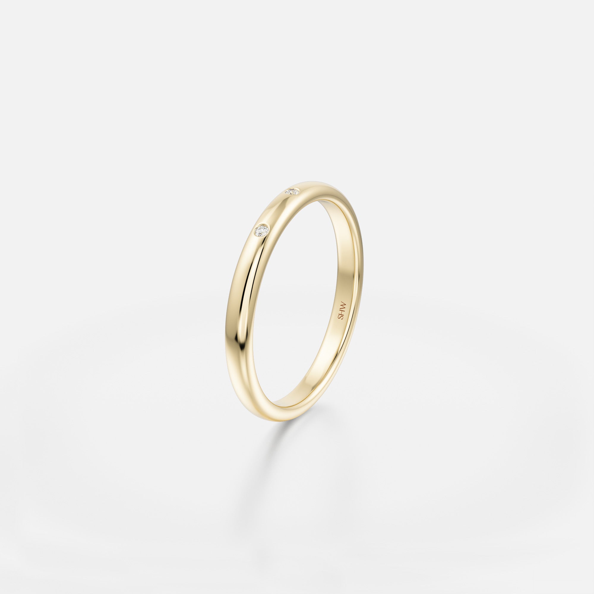 Modern Round Wedding Ring with two customizable sustainable gemstones on band in solid 14k, 18k gold by SHW cool fine jewelry store in NYC