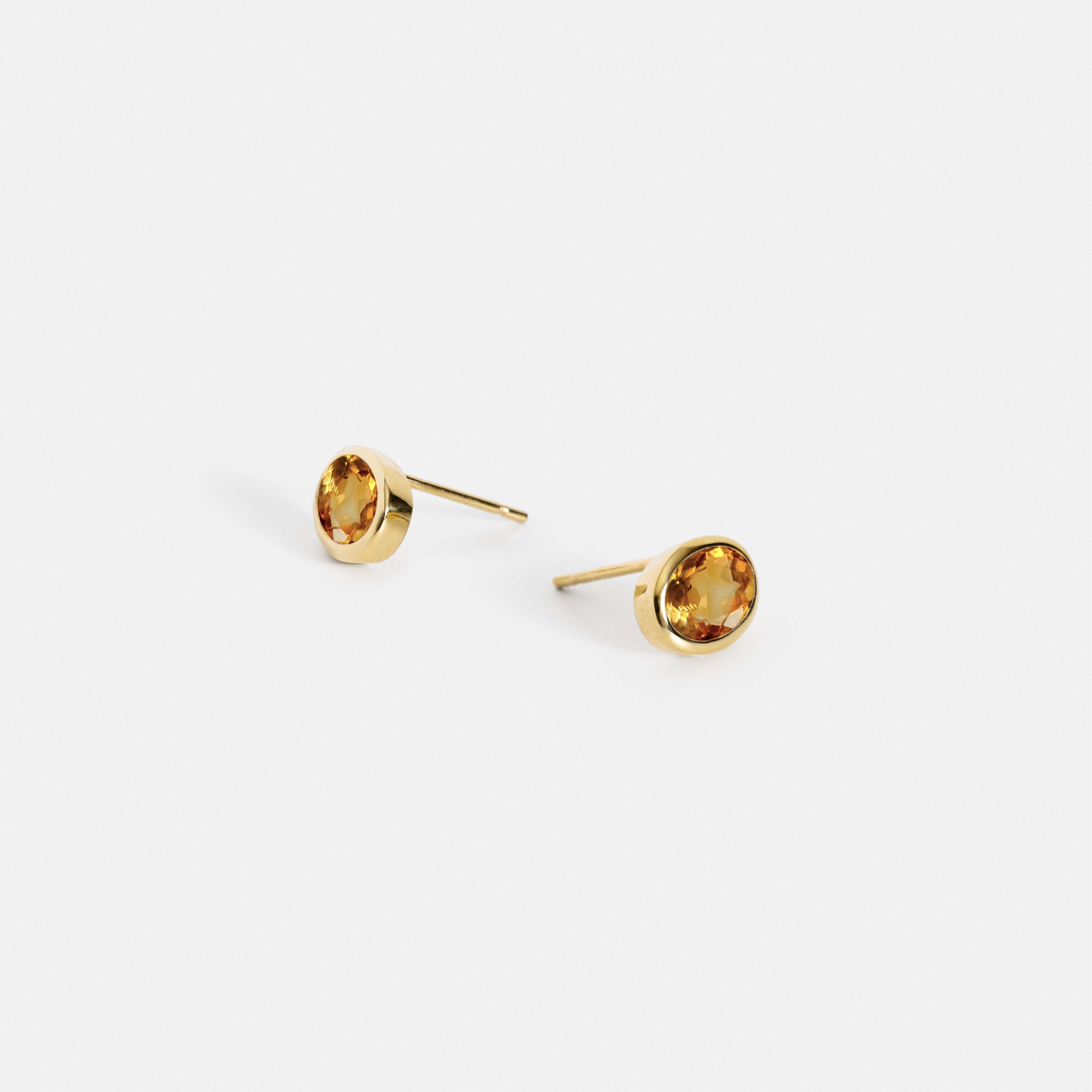 Dana citrine earrings dainty east west oval studs in solid gold November birthstone SHW cool jewelry studio NYC