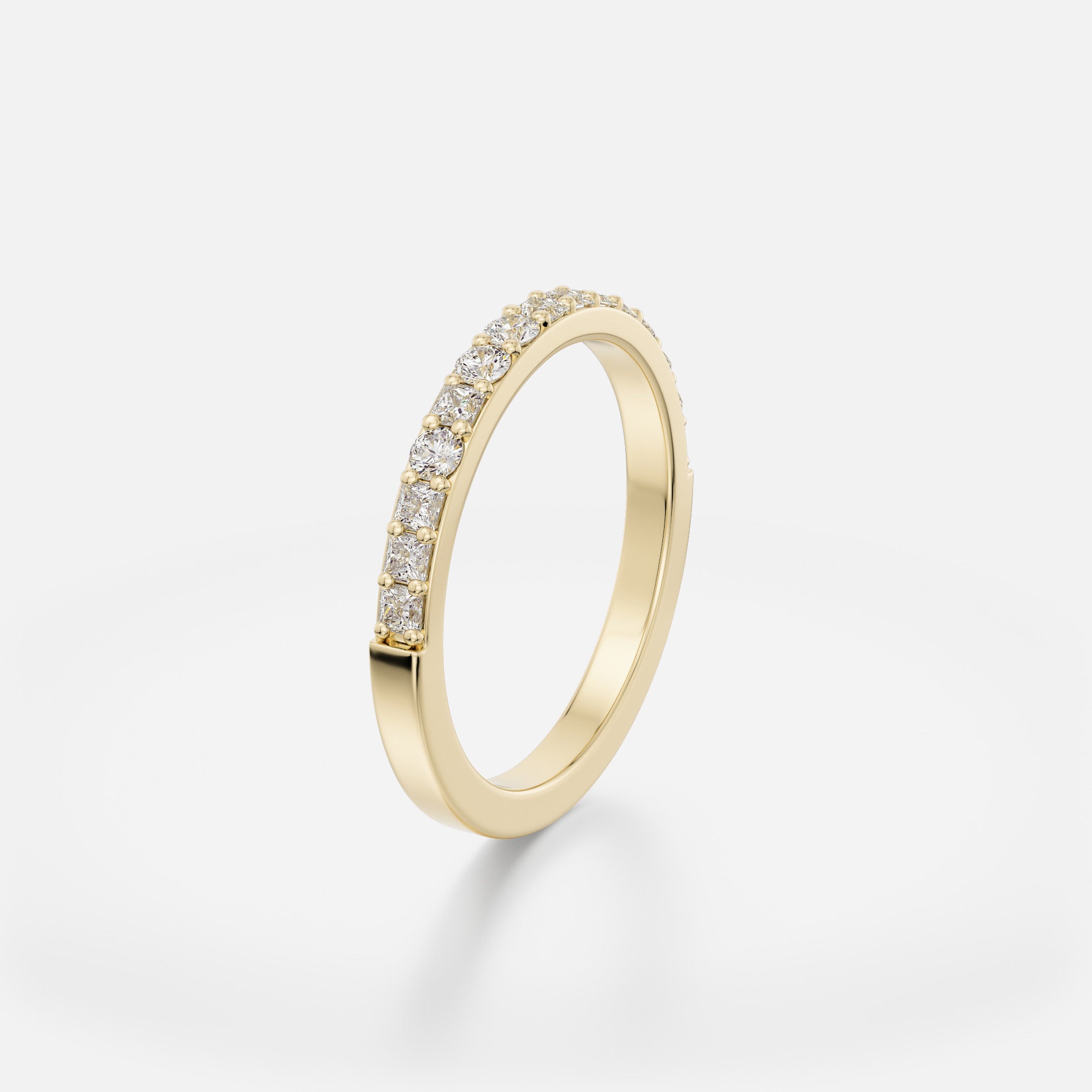 Minimalist eternity band with round princess cut diamonds, lab-created sustainable diamonds 14k 18k platinum SHW fine jewelry NYC