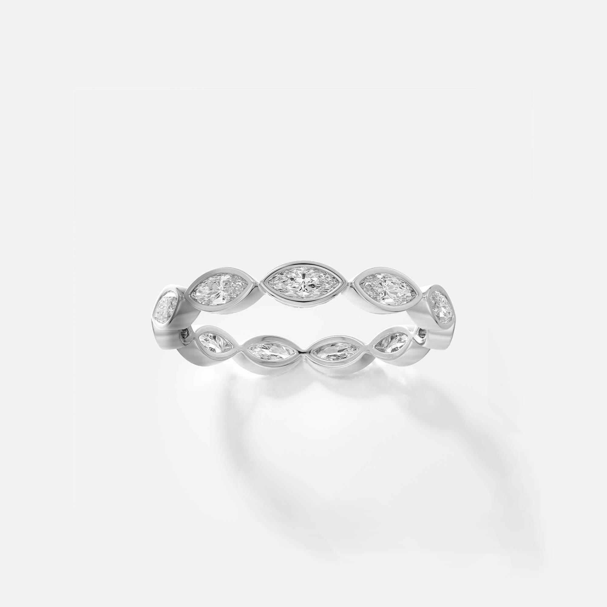 Elegant eternity band with marquise diamonds in bezels, beaded effect 14k 18k SHW coolest fine jewelry store