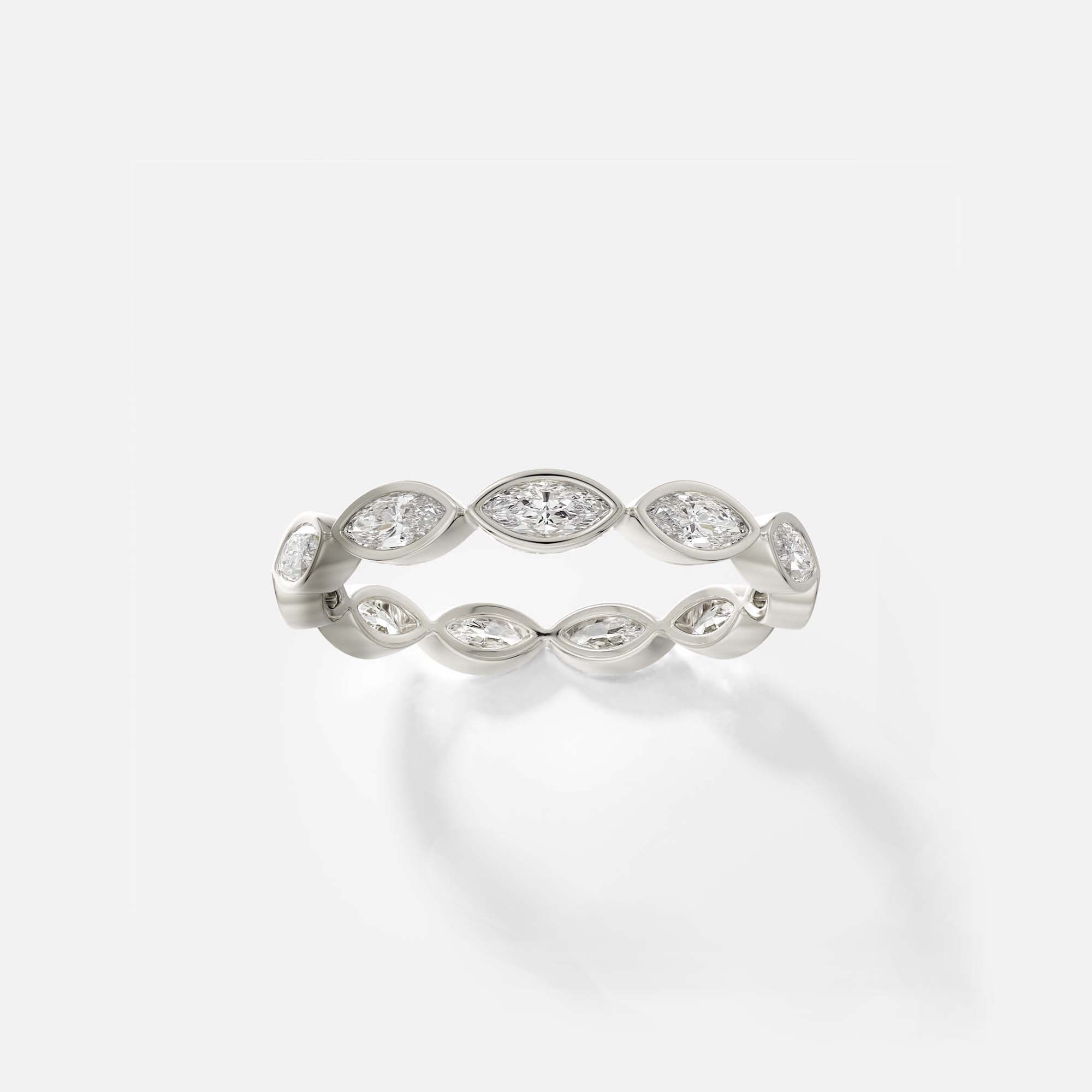 Marquise diamond eternity band with bezels, unique beaded look 14k 18k gold SHW Best Jewelry Stores Manhattan NYC