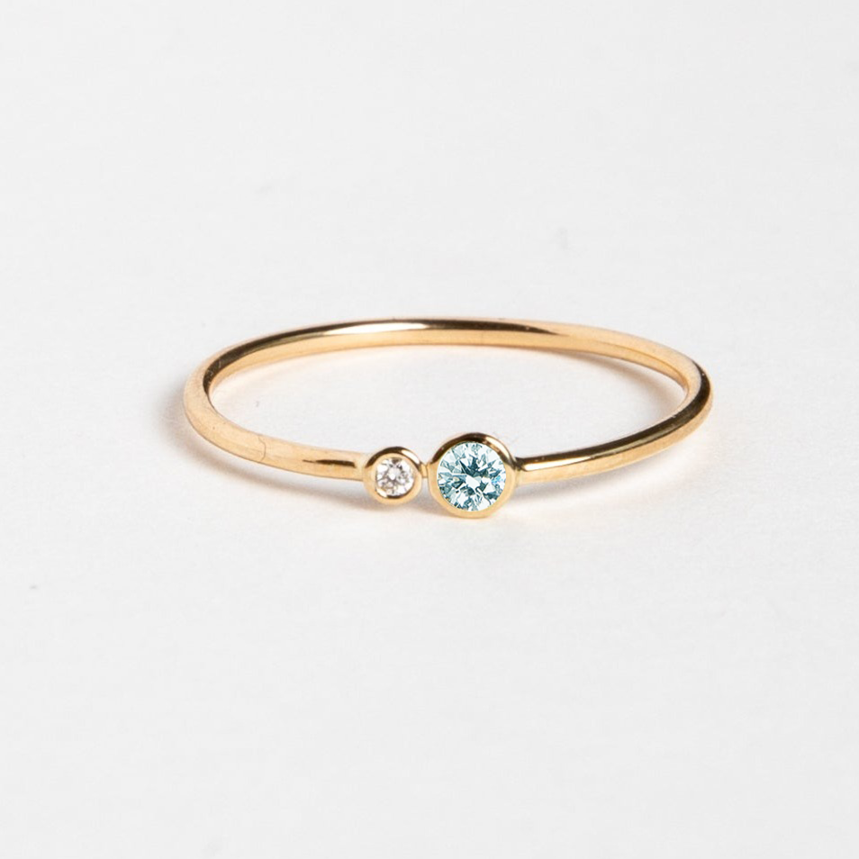 Thin band aquamarine and diamond ring minimal style 14k 18k gold dainty stackable design SHW NYC fine jewelry handcrafted