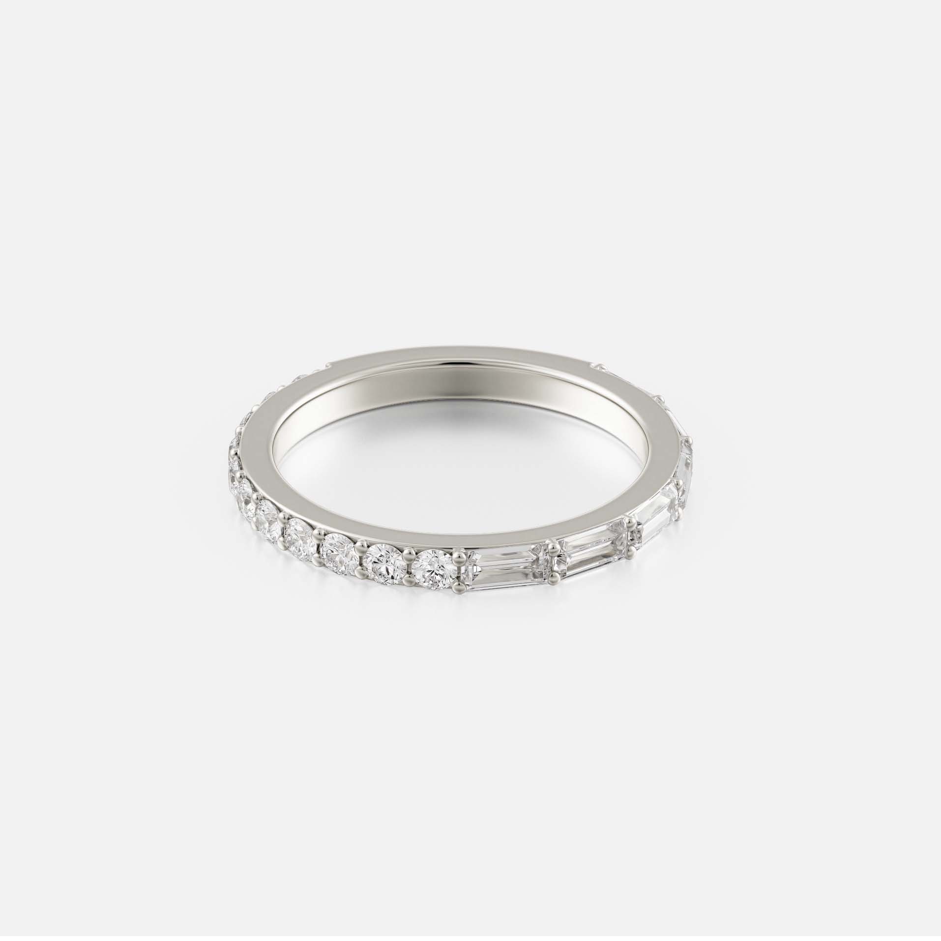 Stackable eternity ring with baguette and round diamonds, lab-grown or mined 14k 18k gold SHW Jewelry Stores nearby NYC NJ