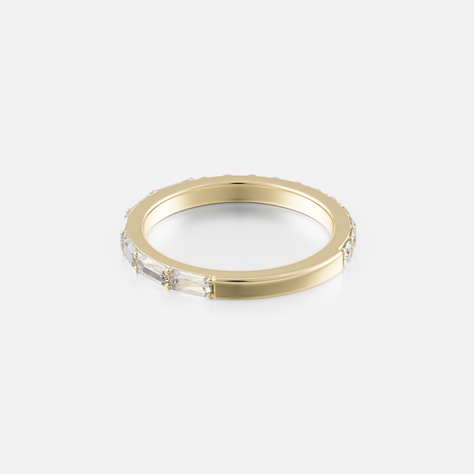 Sleek eternity band with baguette and round diamonds, perfect for stacking, sustainable ethical diamonds 14k 18k gold SHW Jewelry Stores Manhattan NYC
