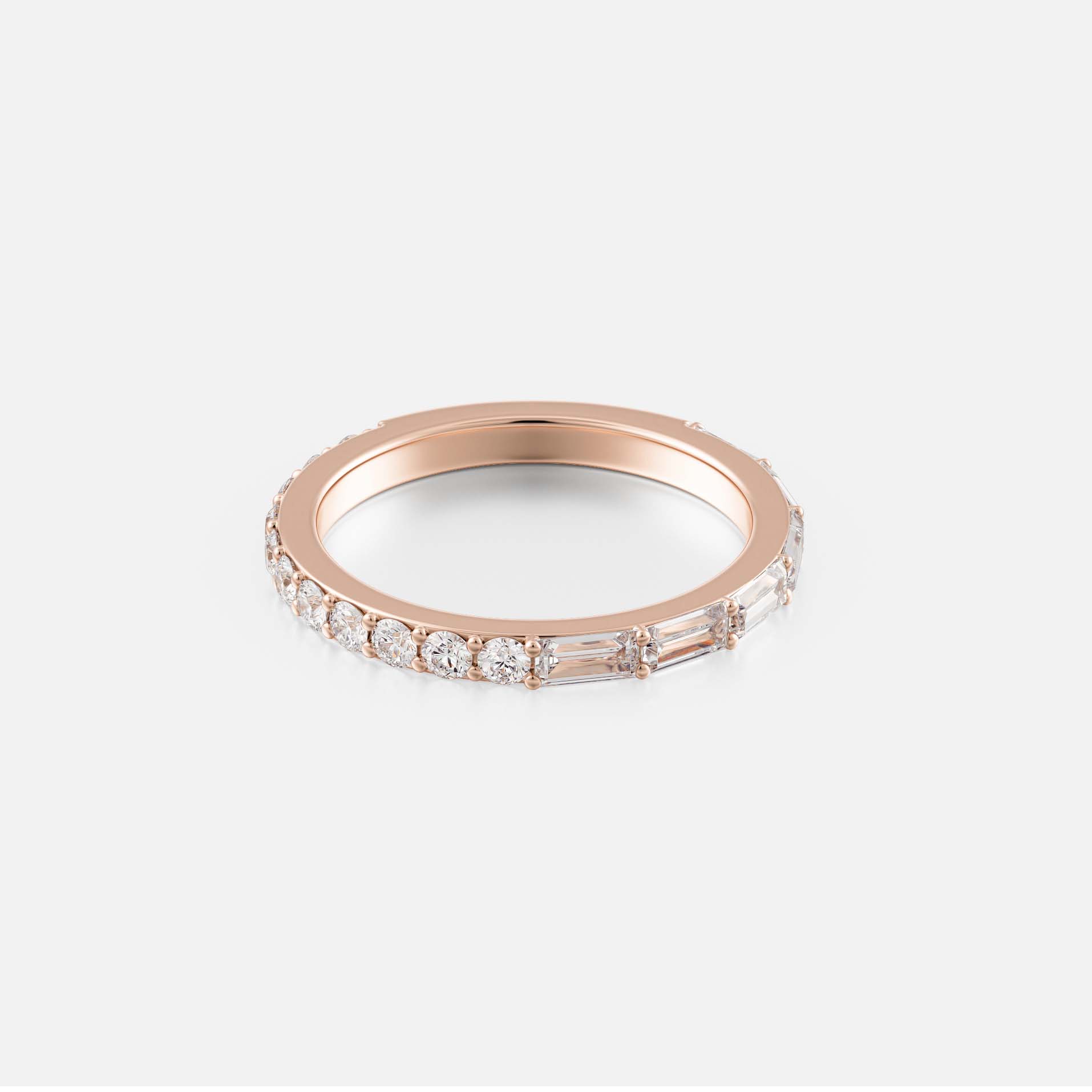 Delicate stacking eternity band with baguette and round diamonds, ethically sourced, 14k 18k gold SHW coolest fine jewelry store