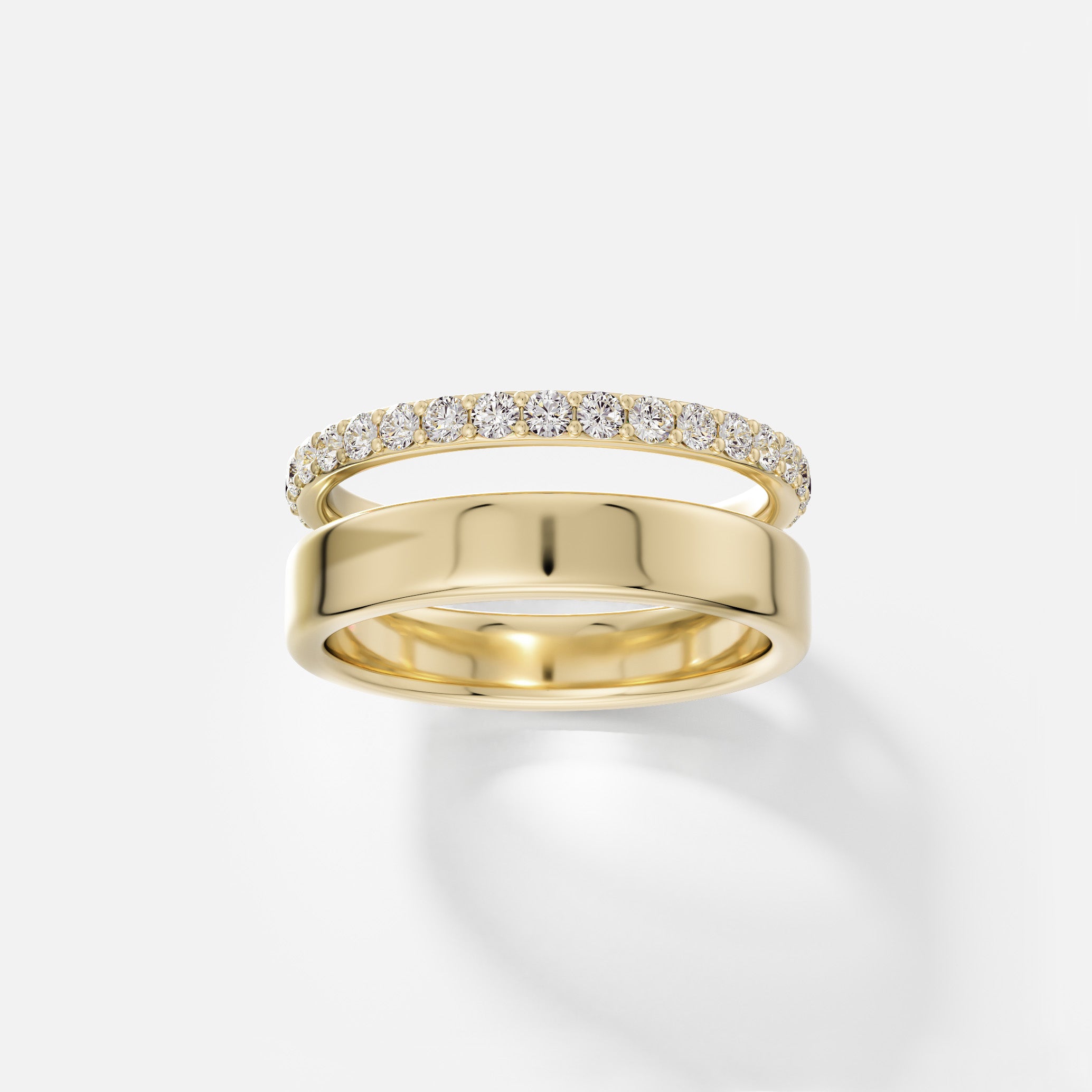 Diamond double band wedding ring stackable modern mens womens unisex 14k 18k gold platinum SHW Fine Jewelry NYC