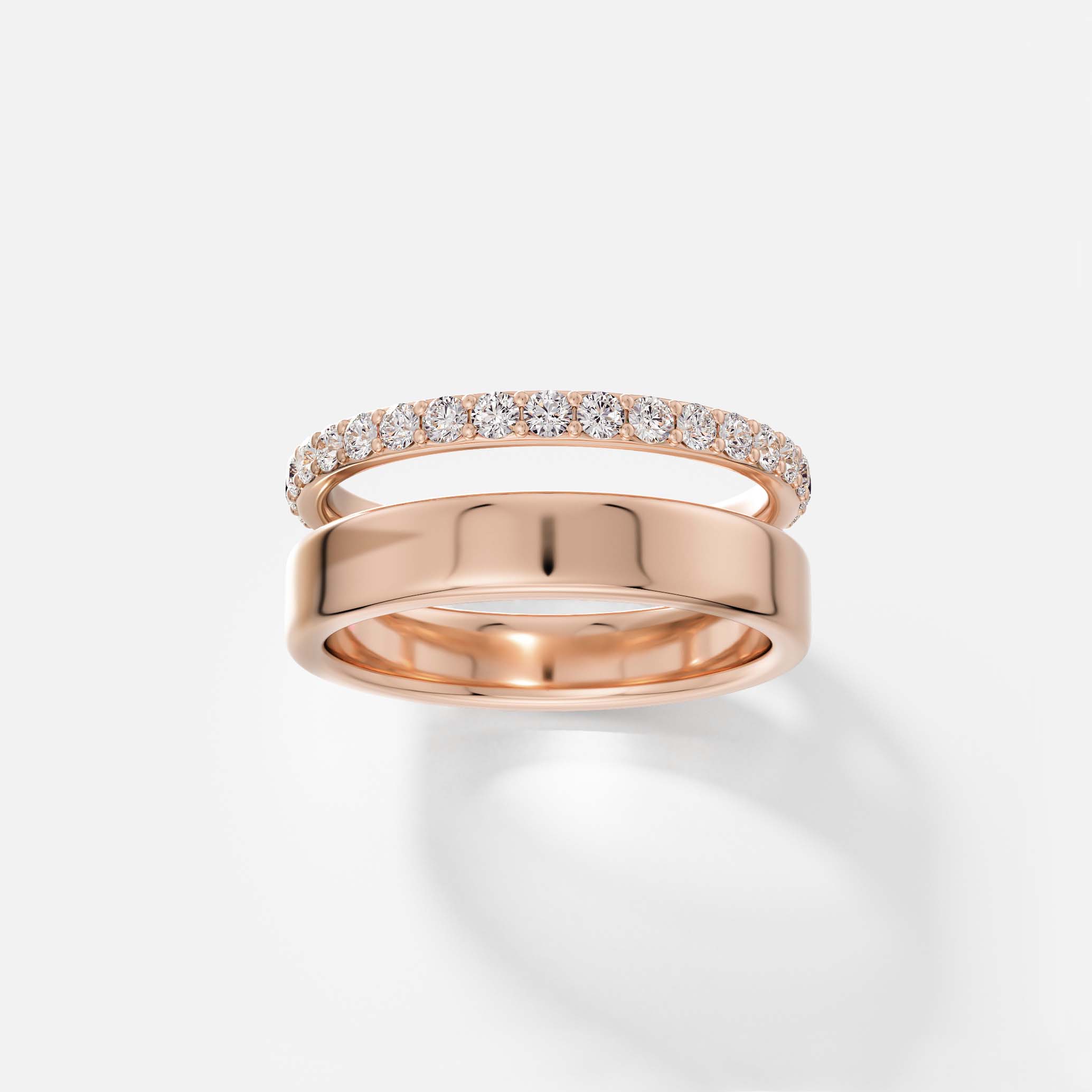 Elegant stackable diamond ring thin double band design for mens womens in 14k 18k yellow white rose gold SHW Jewelry Stores nearby NYC NJ