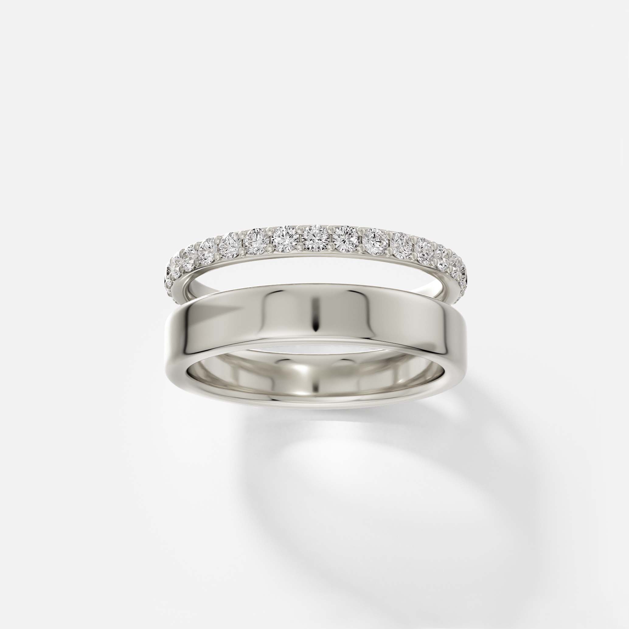 Sleek double row wedding band with pavé diamonds for unisex in 14k 18k gold SHW Best Jewelry Stores Manhattan NYC