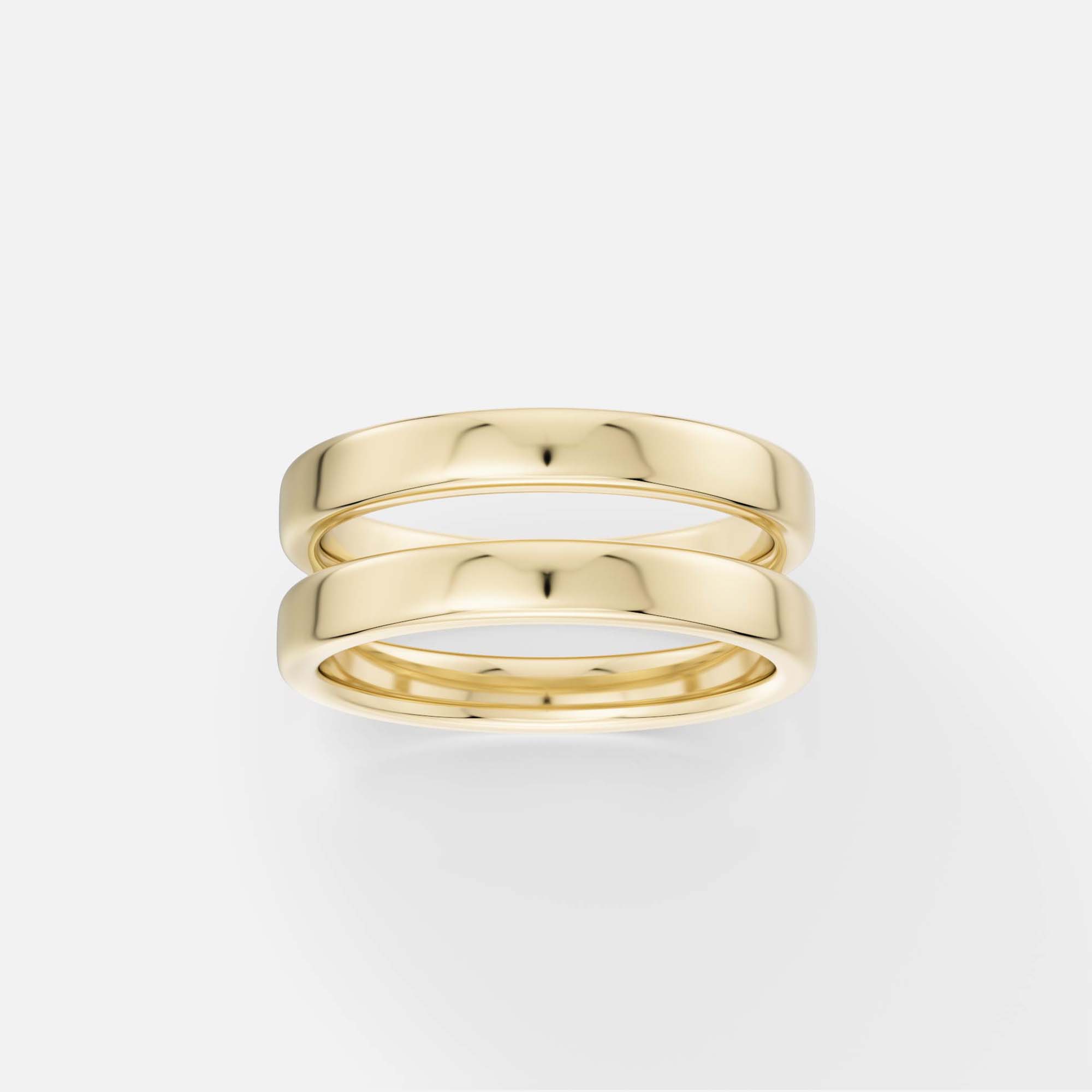 Double band wedding ring with flat profile, modern stacked look 14k 18k gold platinum SHW Fine Jewelry NYC