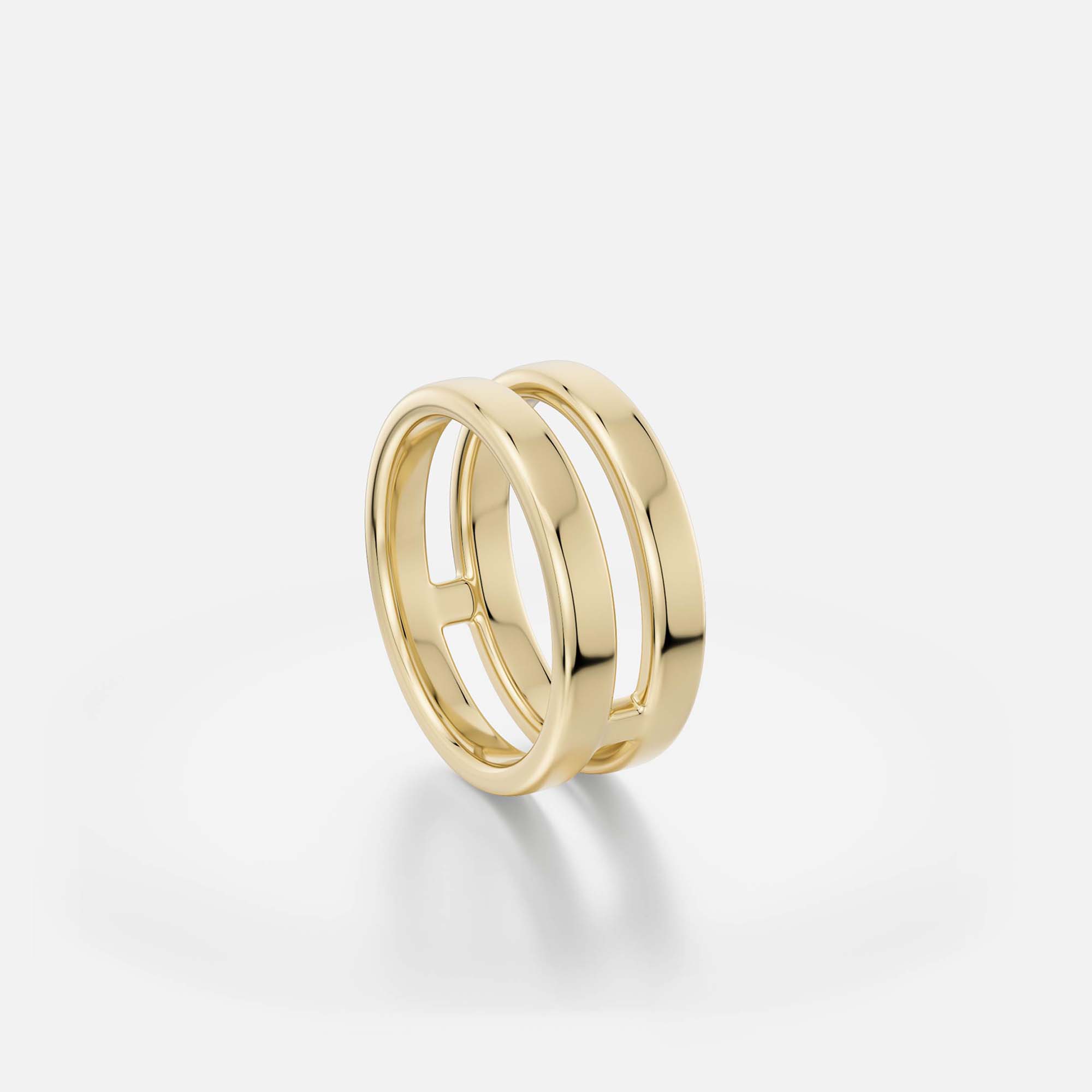 Minimalist flat double band ring, stack-inspired design 14k 18k platinum SHW fine jewelry NYC