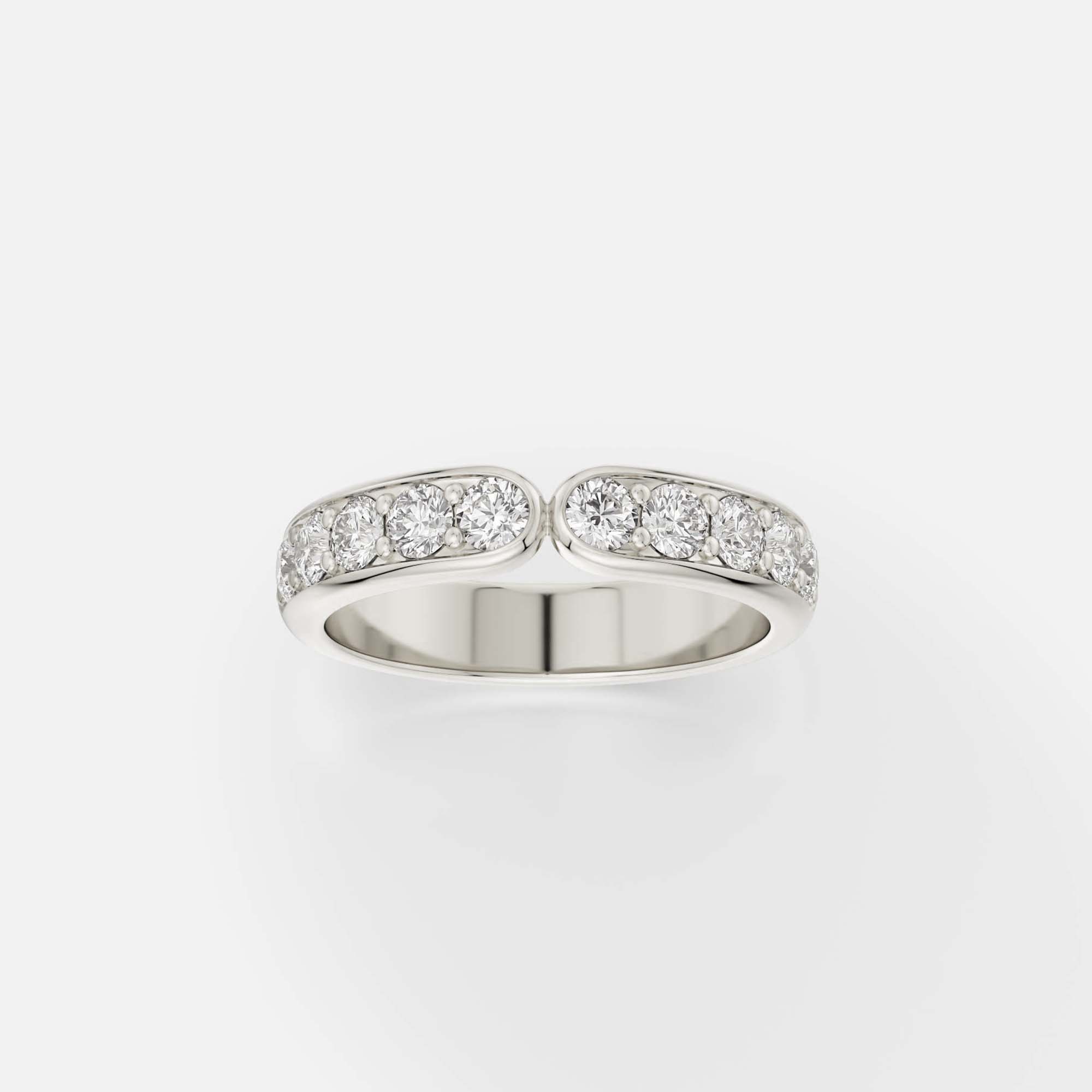Sleek pavé-set diamond ring with front curve detail, stackable wedding band 14k 18k yellow white rose gold SHW Jewelry Stores nearby NYC NJ