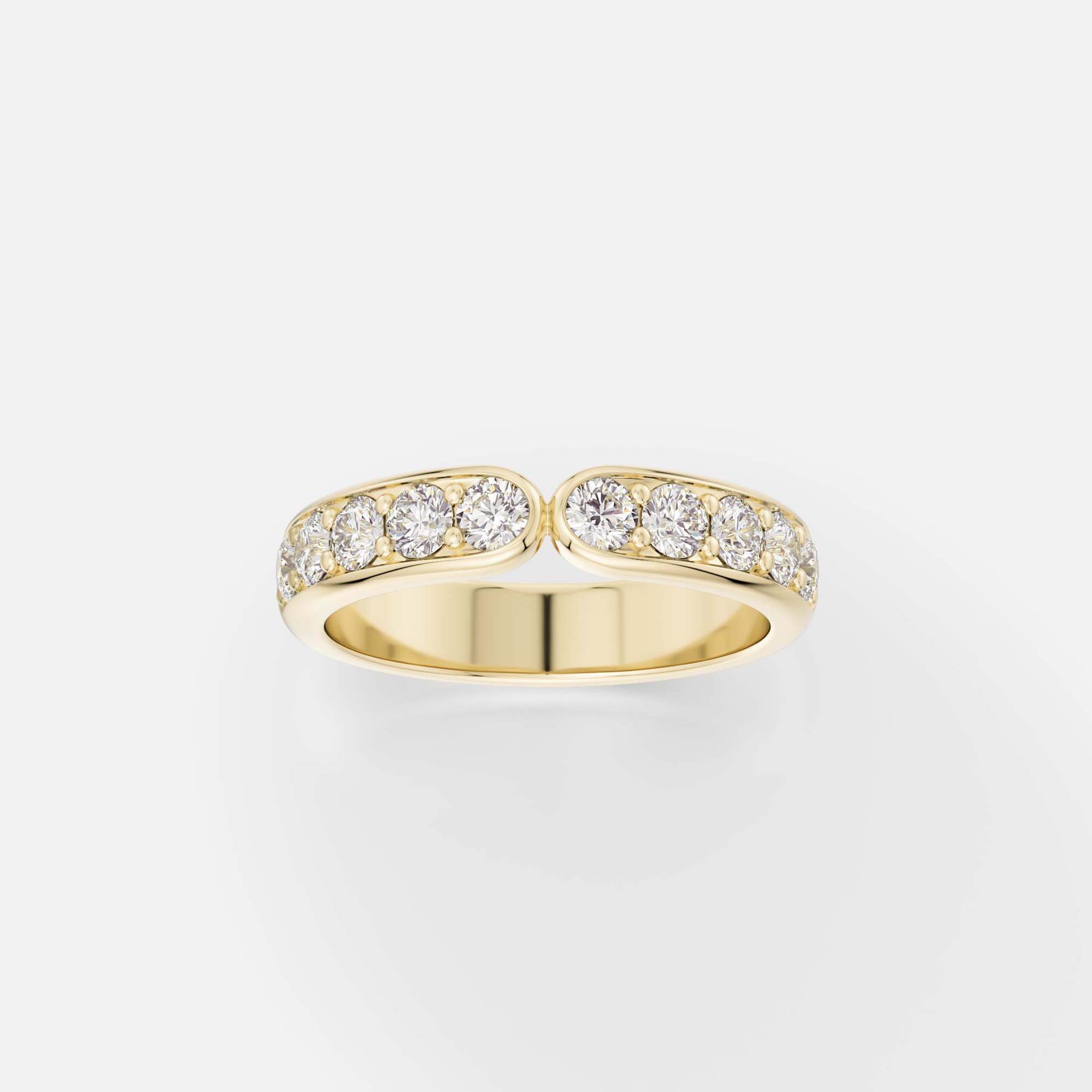 Pavé diamond ring with unique curved front, stackable design 14k 18k gold platinum SHW Fine Jewelry NYC