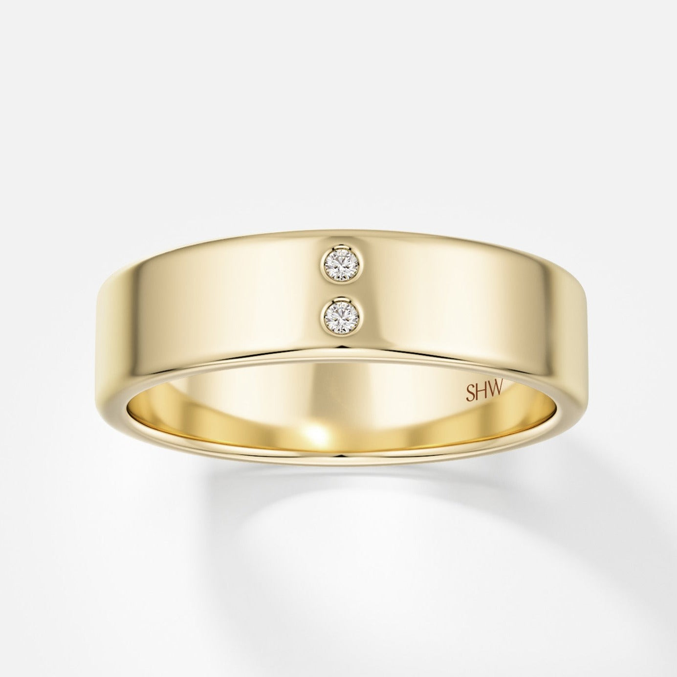 5mm Contemporary Chunky Ring with 2 small white ethical mined white diamond in solid 14 karat gold by SHW cool fine jewelry store in NYC