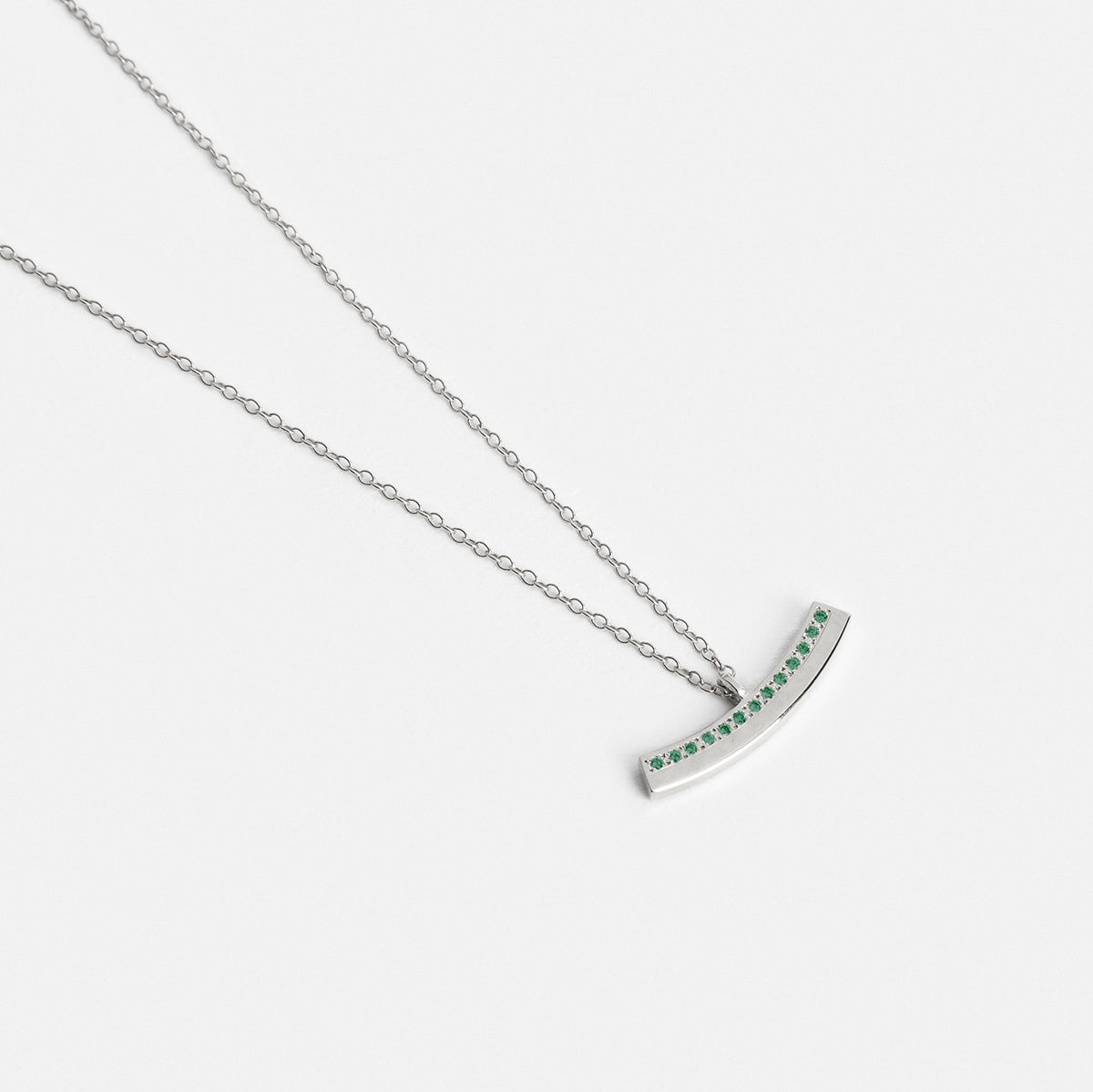 Era Cool Necklace in 14k White Gold set with Emeralds By SHW Fine Jewelry NYC