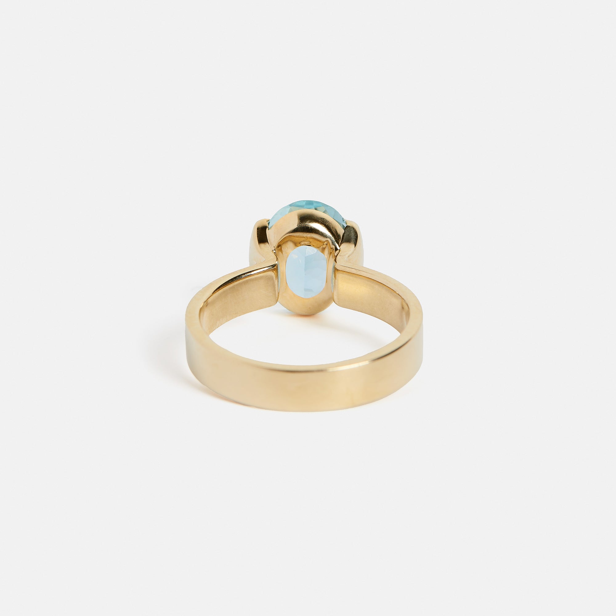Designer Semi Bezel Set Engagement Ring with 2ct aquamarine gemstone in 14 karat yellow gold by SHW coolest fine jewelry store in NYC