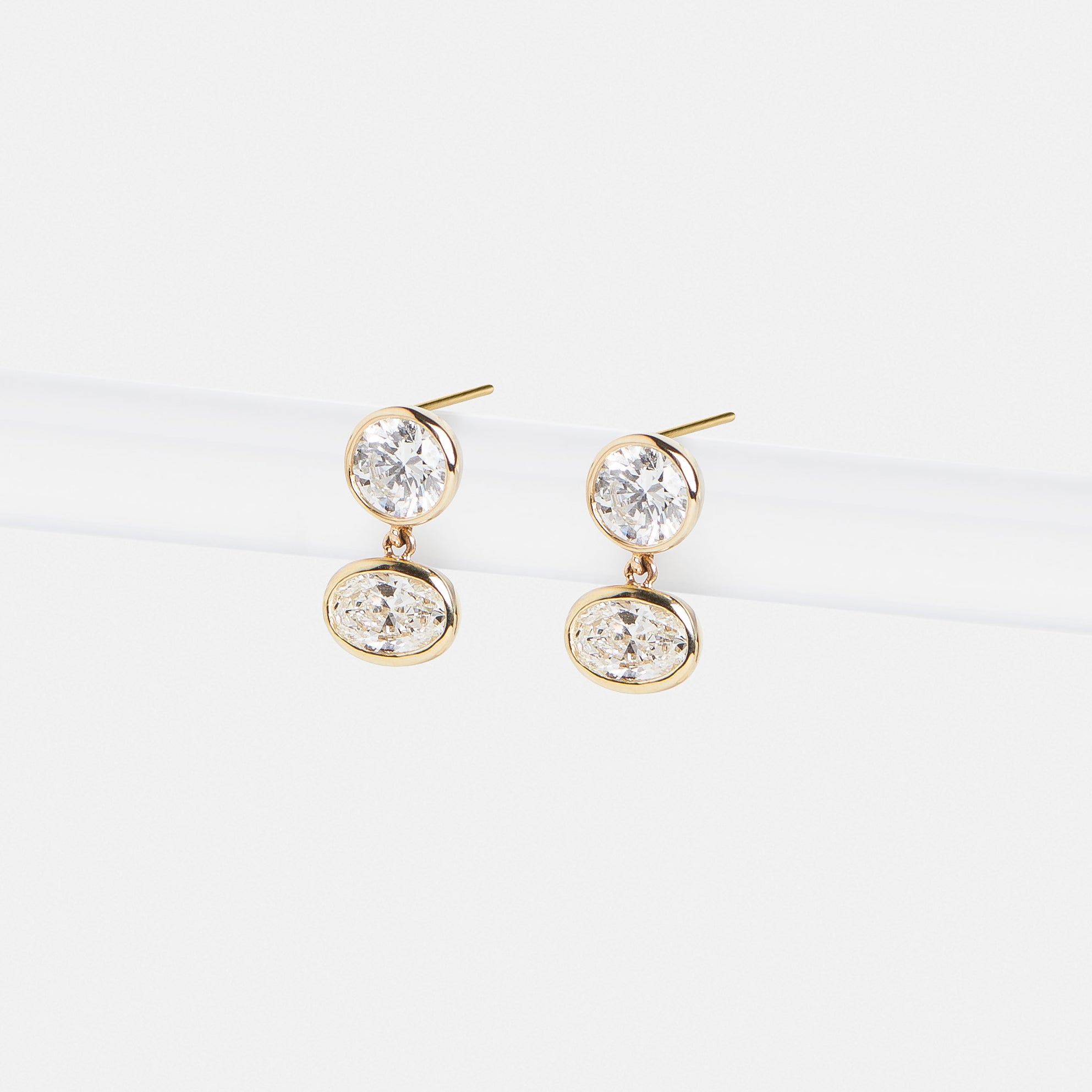 Designer dangle stud earrings with round and oval manufactured diamonds in 14k gold by SHW best fine jewelry store in NYC