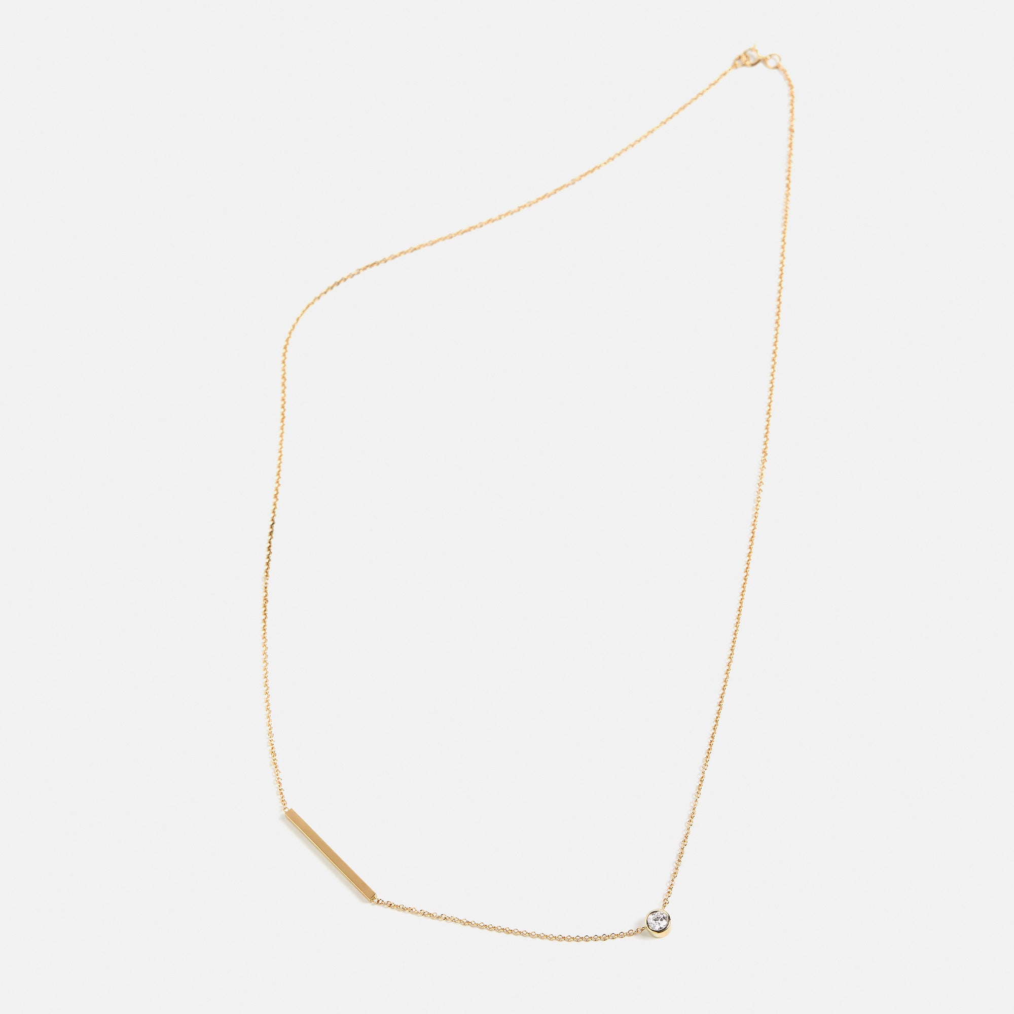 Designer necklace with dainty chain and lab grown white diamond in solid 14k or 18k gold by SHW best fine jewelry store in downtown NYC