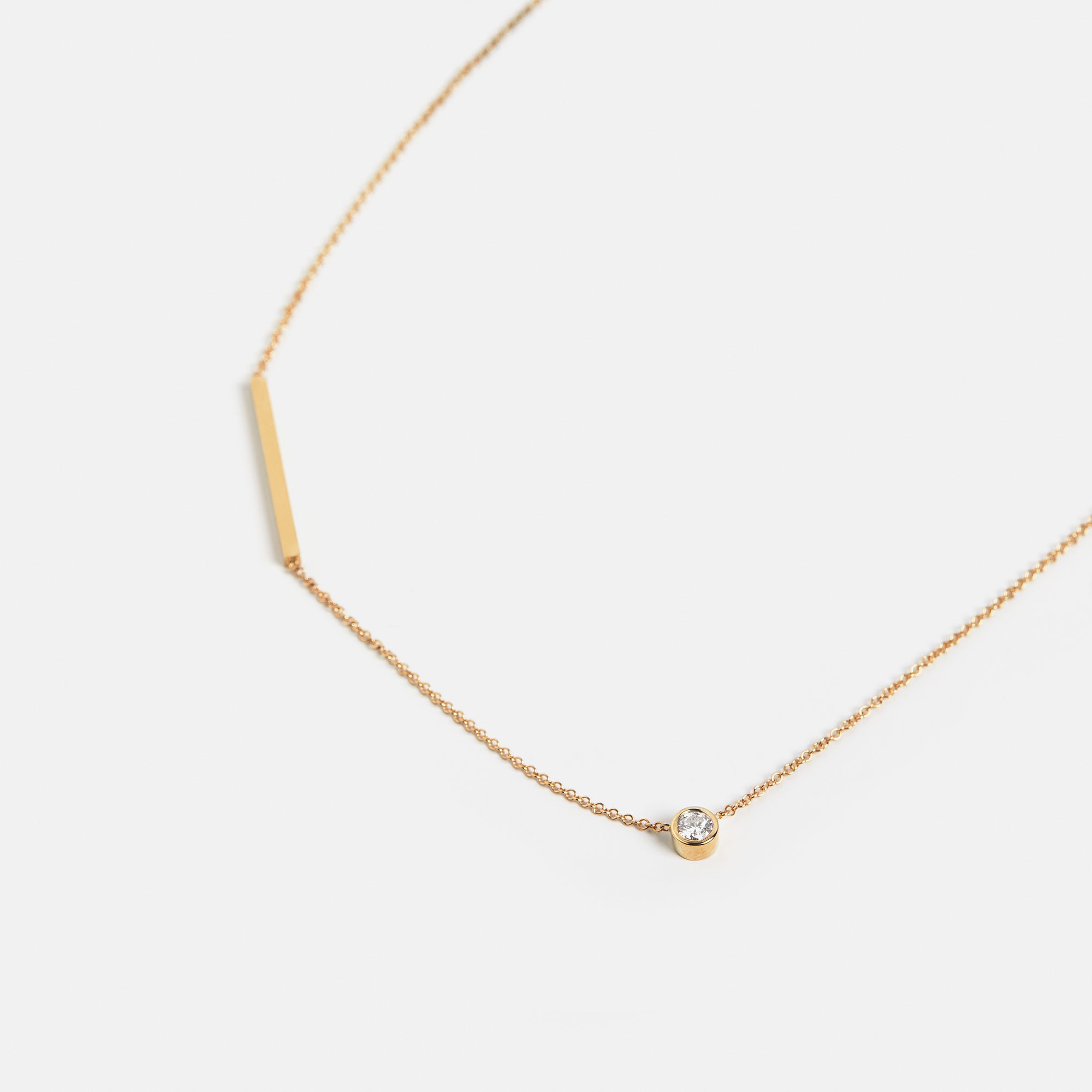 Stylish necklace with dainty chain and lab grown white diamond in solid 14k or 18k gold by SHW best fine jewelry store in downtown NYC