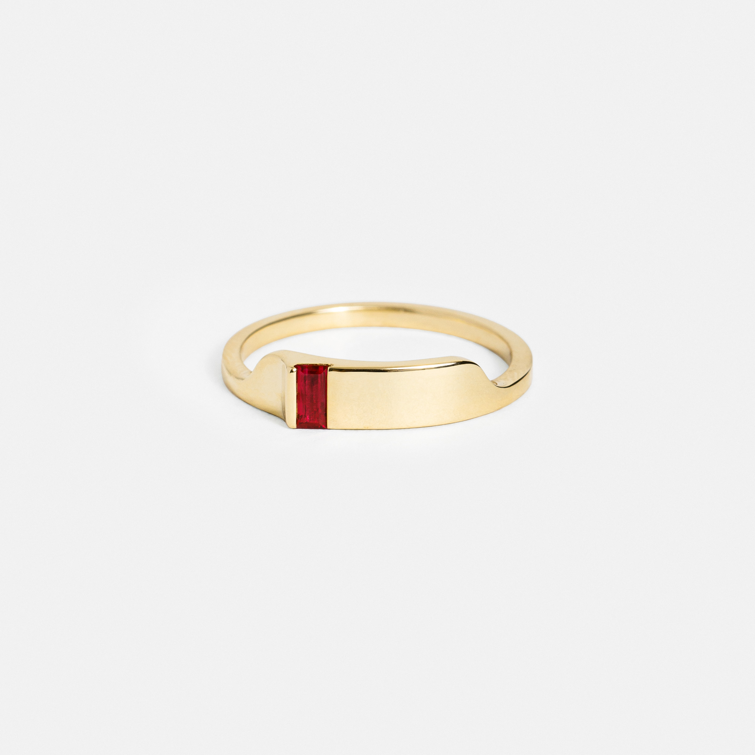 Contemporary Statement Ring with Baguette Red Ruby  in solid 14k yellow, white or rose gold by SHW cool fine jewelry store in NYC nearby