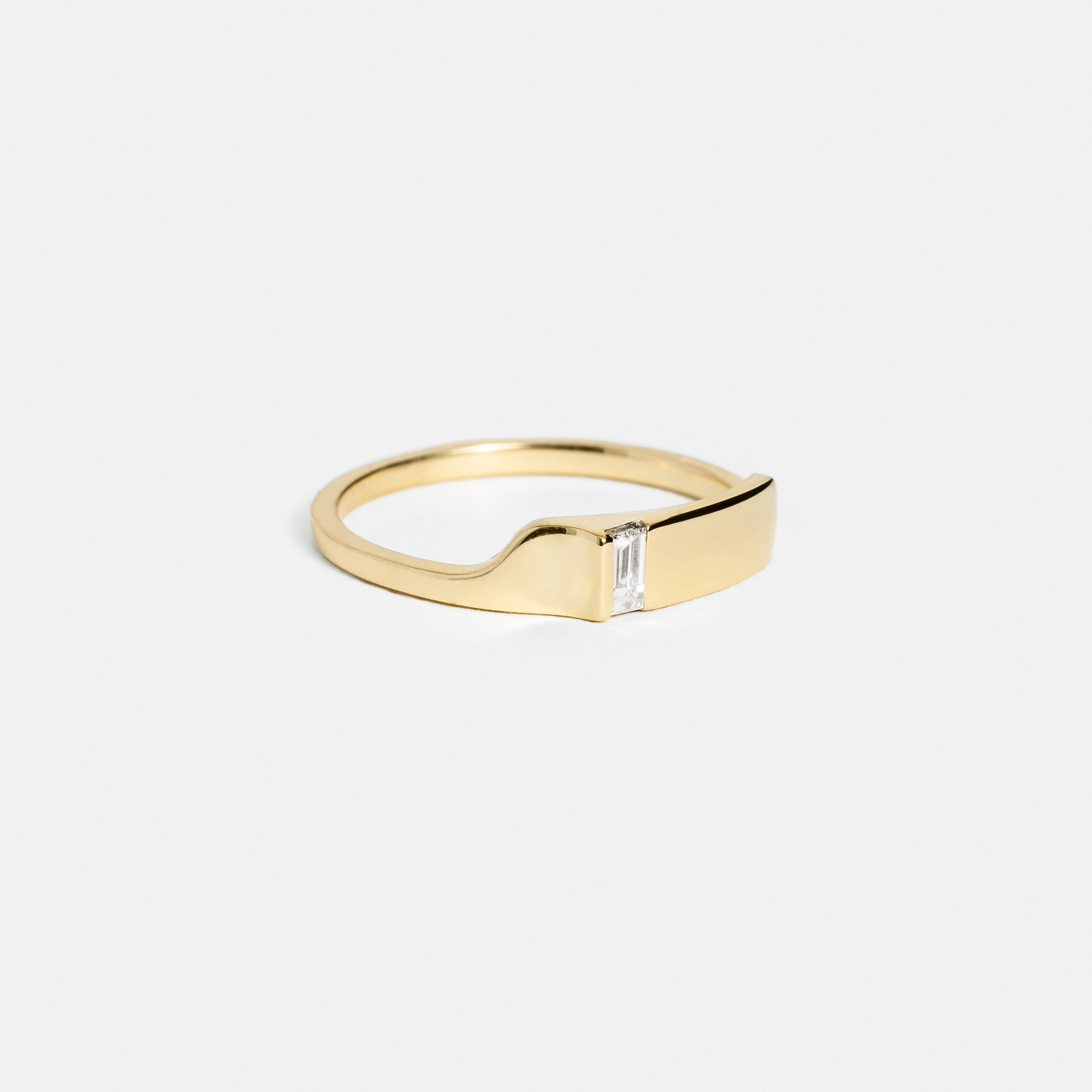 Unusual Shaped Wedding Ring with Baguette-cut Natural White Diamond in solid 14k yellow, white, rose gold by SHW famous fine jewelry shop NYC
