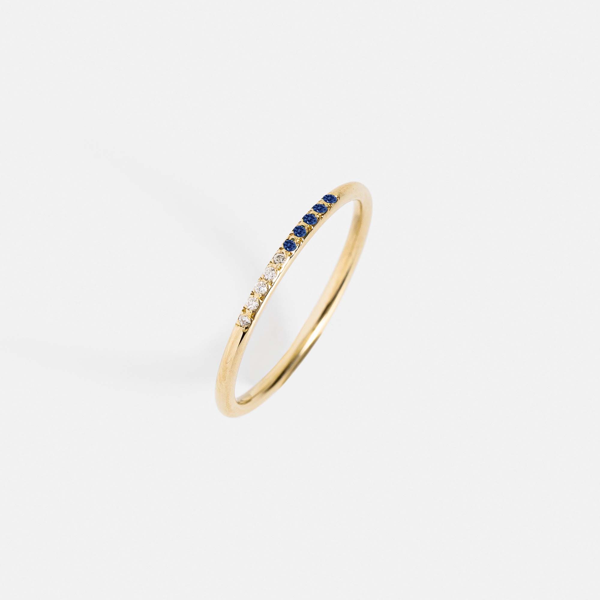 Thin sapphire diamond ring pavé stones wedding band style in solid yellow white or rose gold SHW NYC fine jewelry
