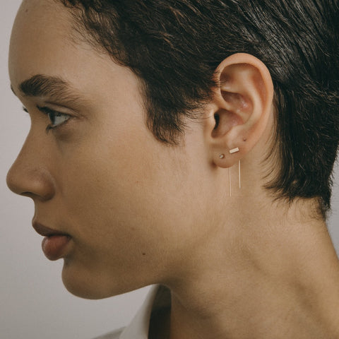 Lini Short Delicate Pull Through Earrings 14k Gold set with White Diamonds By SHW Fine Jewelry NYC