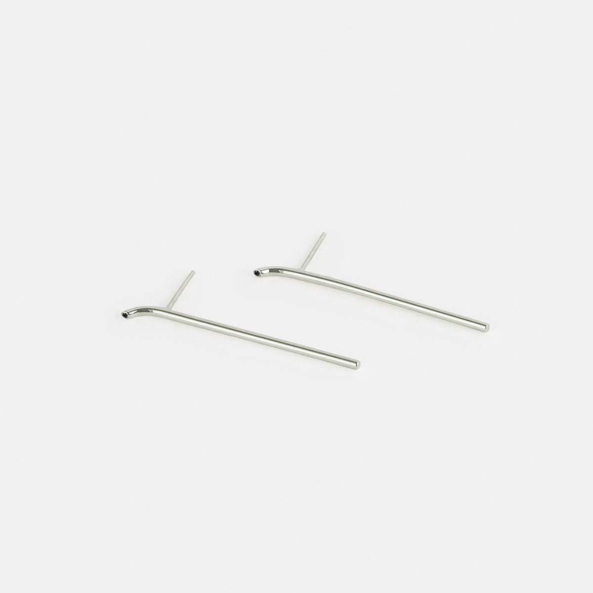 Lero Thin Bar Earrings 14k White Gold set with Black Diamonds By SHW Fine Jewelry New York City