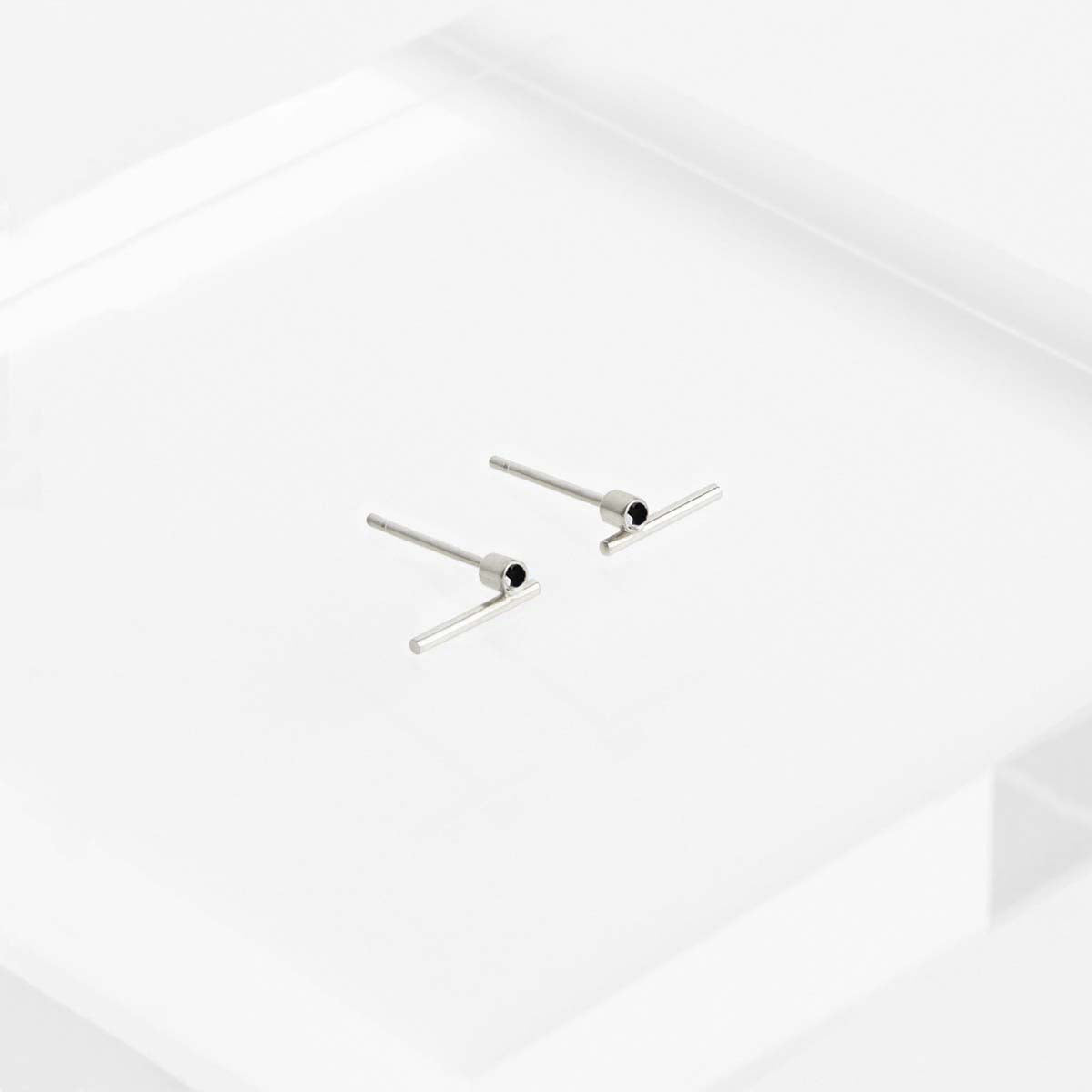 Livi Small Unusual Stud Earrings in 14k White Gold set with Black Diamonds By SHW Fine Jewelry NYC