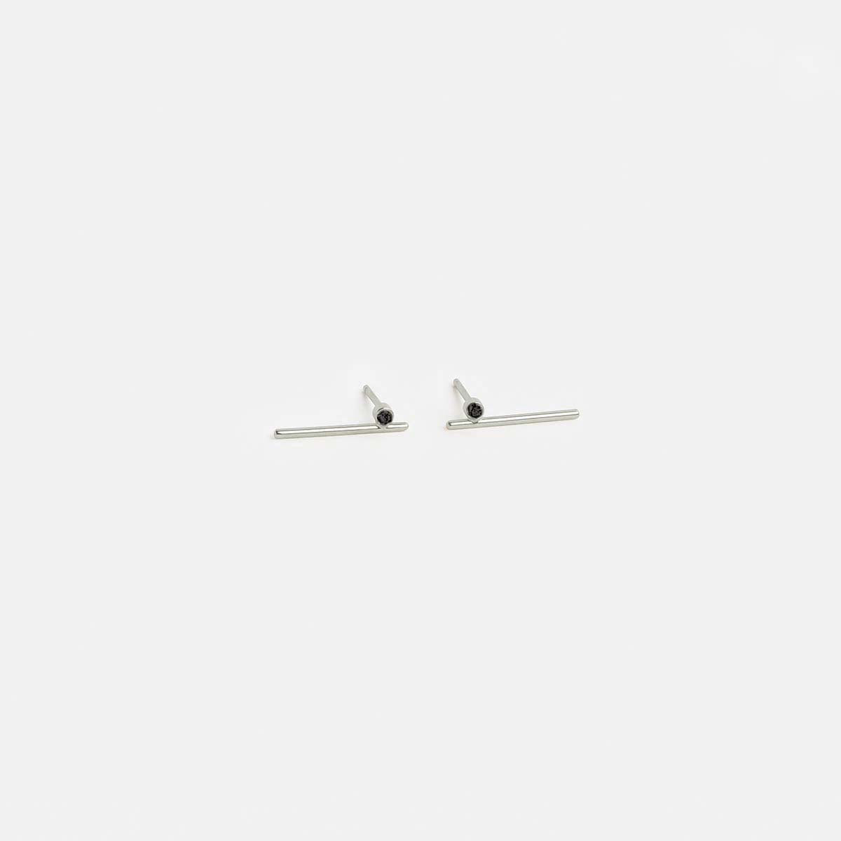 Livi Medium Unique Studs in 14k White Gold set with Black Diamonds By SHW Fine Jewelry NYC