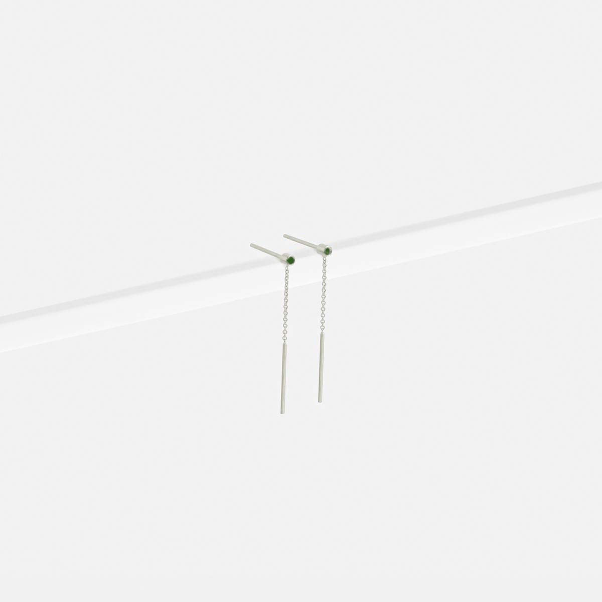 Viso Unisex Drop Earring in 14k White Gold set with Emerald By SHW Fine Jewelry NYC