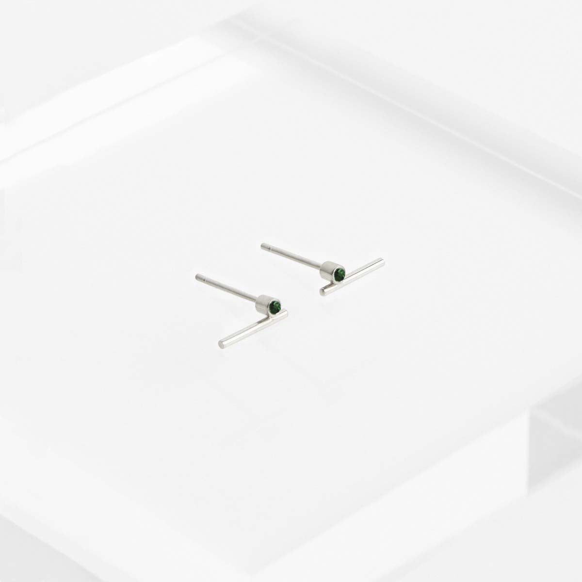 Livi Small Designer Stud Earrings in 14k White Gold set with Emeralds By SHW Fine Jewelry NYC