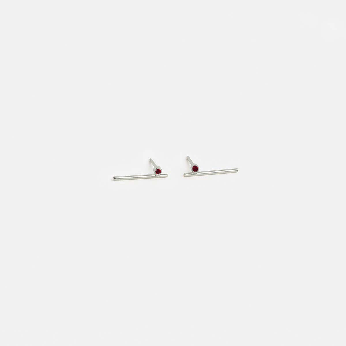 Livi Medium Unique Studs in 14k White Gold set with Rubies By SHW Fine Jewelry NYC