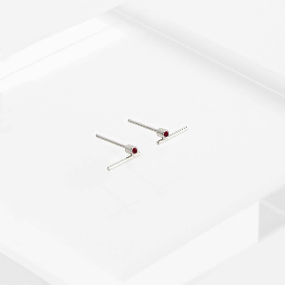 Livi Small Designer Stud Earrings in 14k White Gold set with Rubies By SHW Fine Jewelry NYC