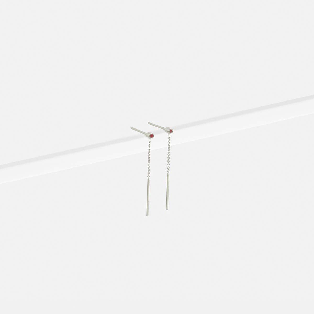 Viso Unisex Drop Earring in 14k White Gold set with Rubies By SHW Fine Jewelry NYC