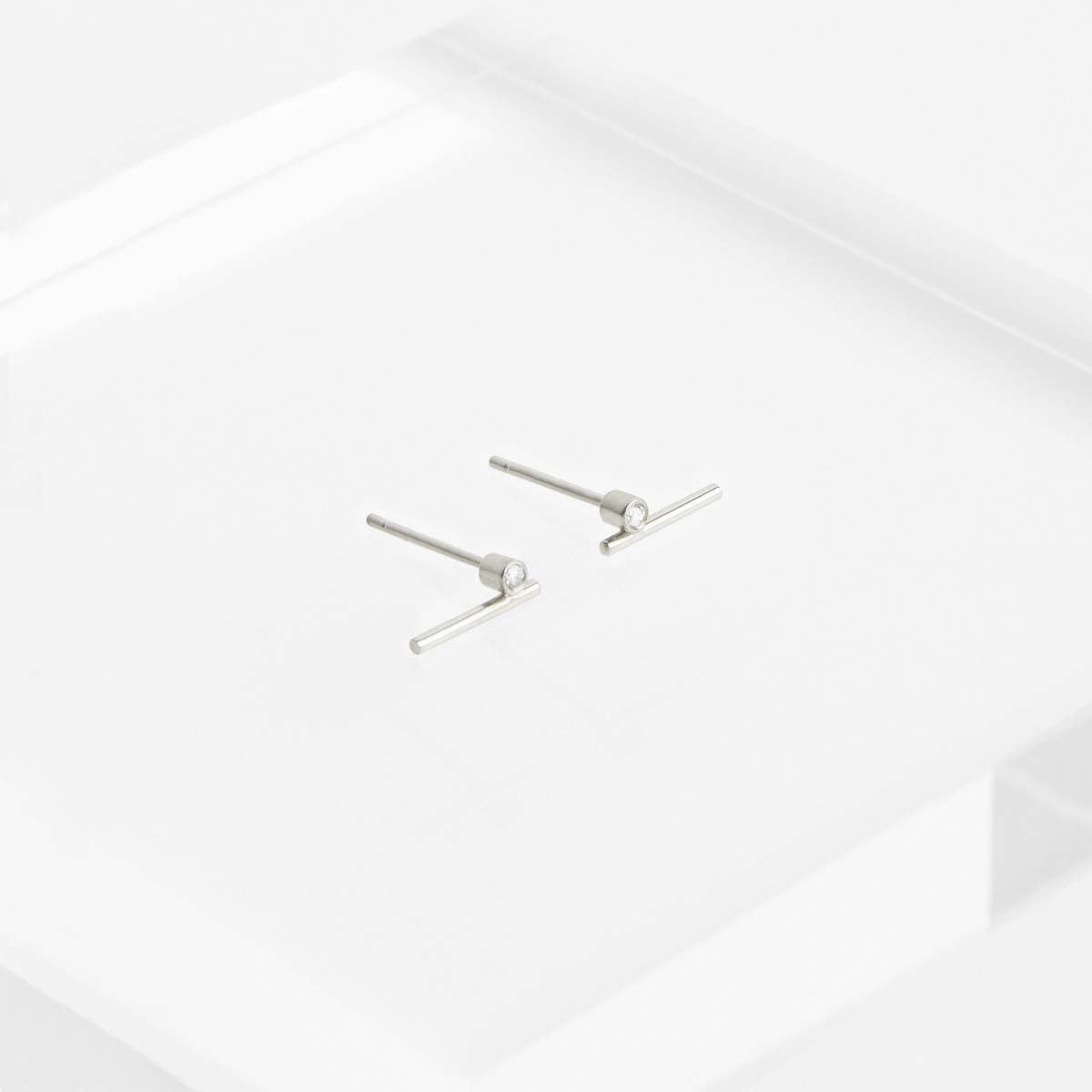 Livi Small Unusual Stud Earrings in 14k White Gold set with White Diamonds By SHW Fine Jewelry NYC