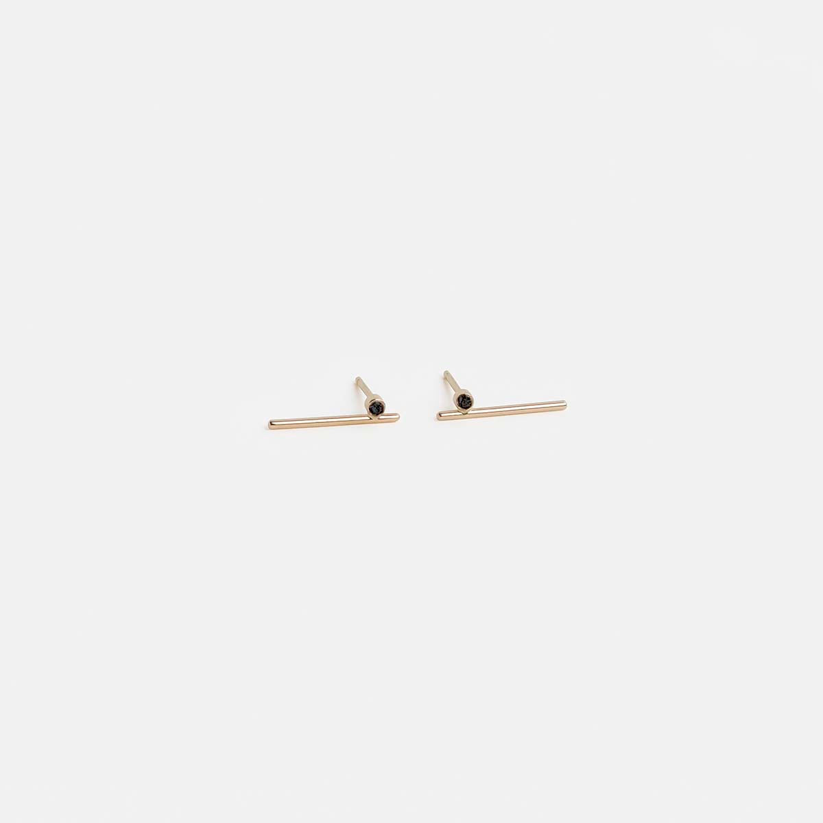 Livi Medium Handmade Studs in 14k Yellow Gold set with Black Diamonds By SHW Fine Jewelry NYC