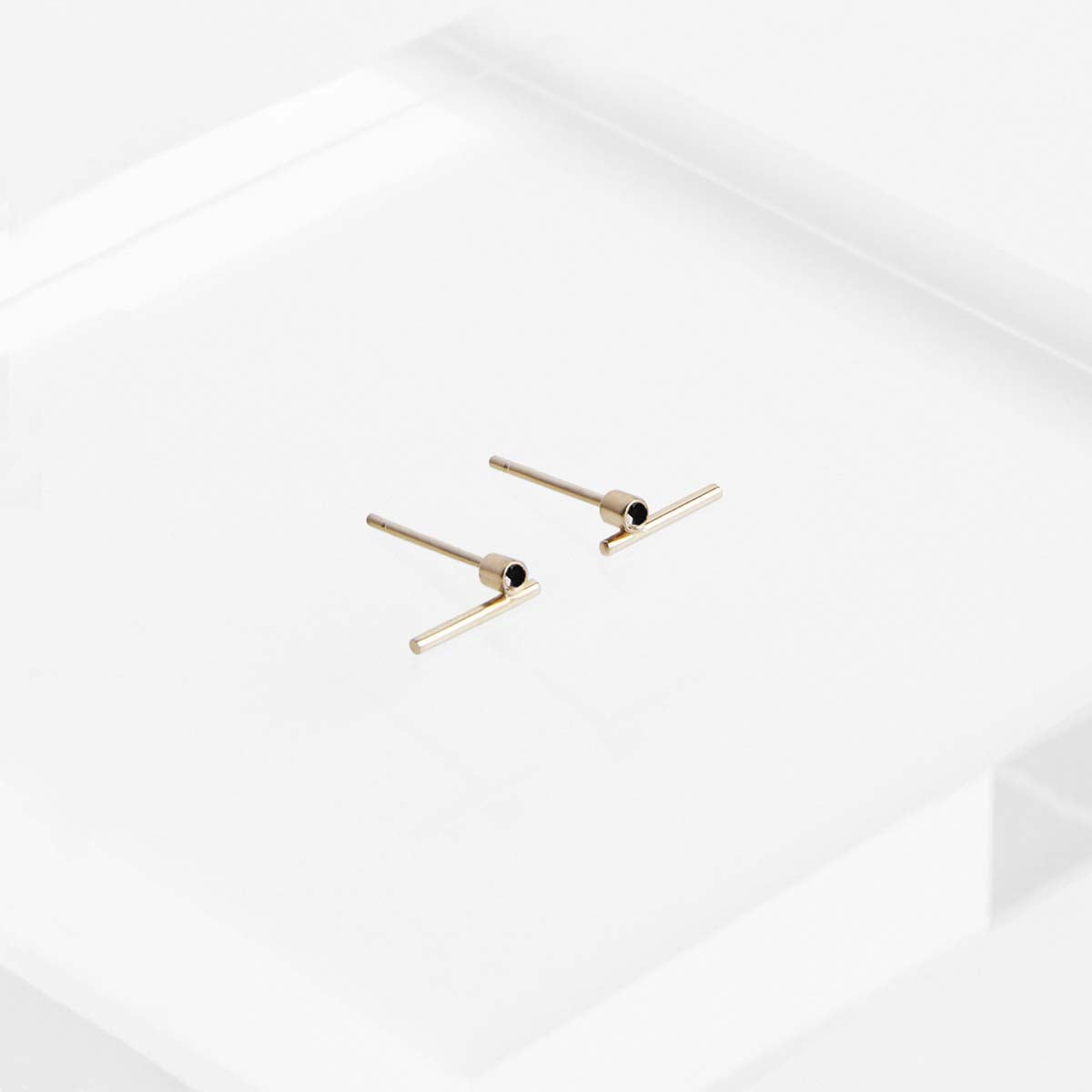 Livi Small Unisex Stud Earrings in 14k Yellow Gold set with Black Diamonds By SHW Fine Jewelry NYC