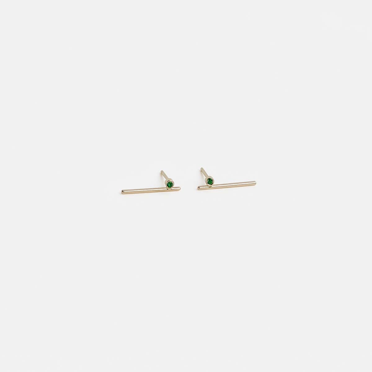 Livi Medium Thin Studs in 14k Yellow Gold set with Green Diamonds By SHW Fine Jewelry NYC