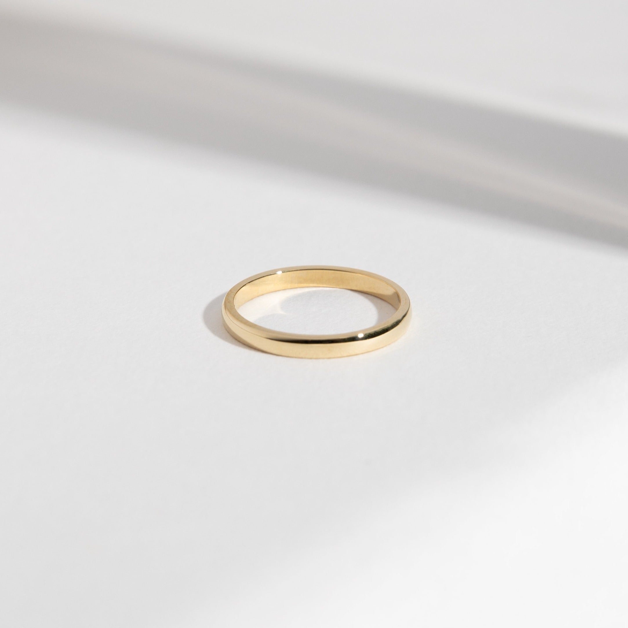 Simple Womens Domed Wedding Band with Custom Engraving in solid 14k yellow white rose gold by SHW cool fine jewelry store in NYC nearby