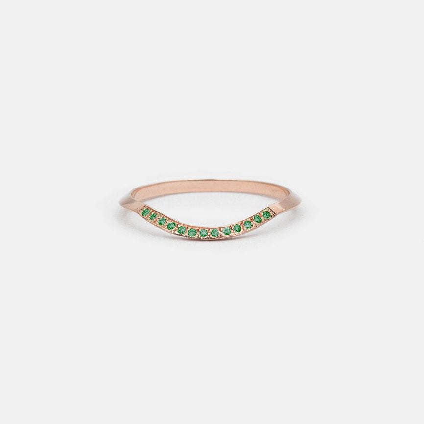 Arba Thin Ring in 14k Rose Gold set with Emeralds By SHW Fine Jewelry New York City