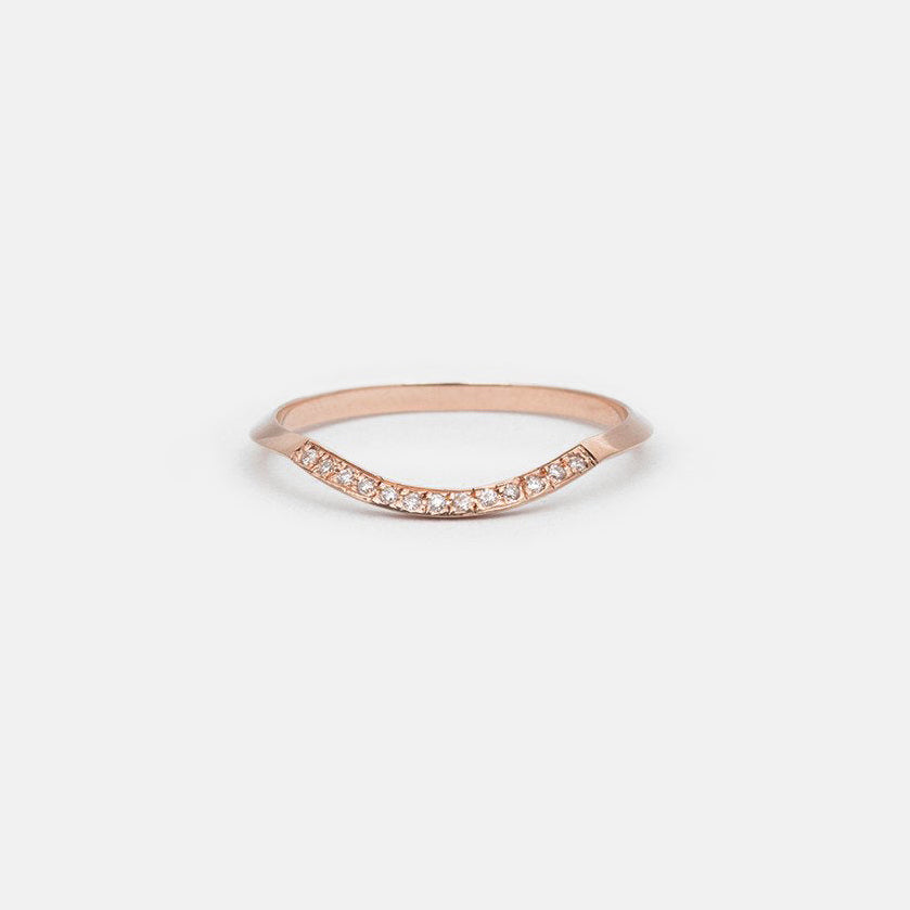 Arba Thin Ring in 14k Rose Gold set with White Diamonds By SHW Fine Jewelry NYC