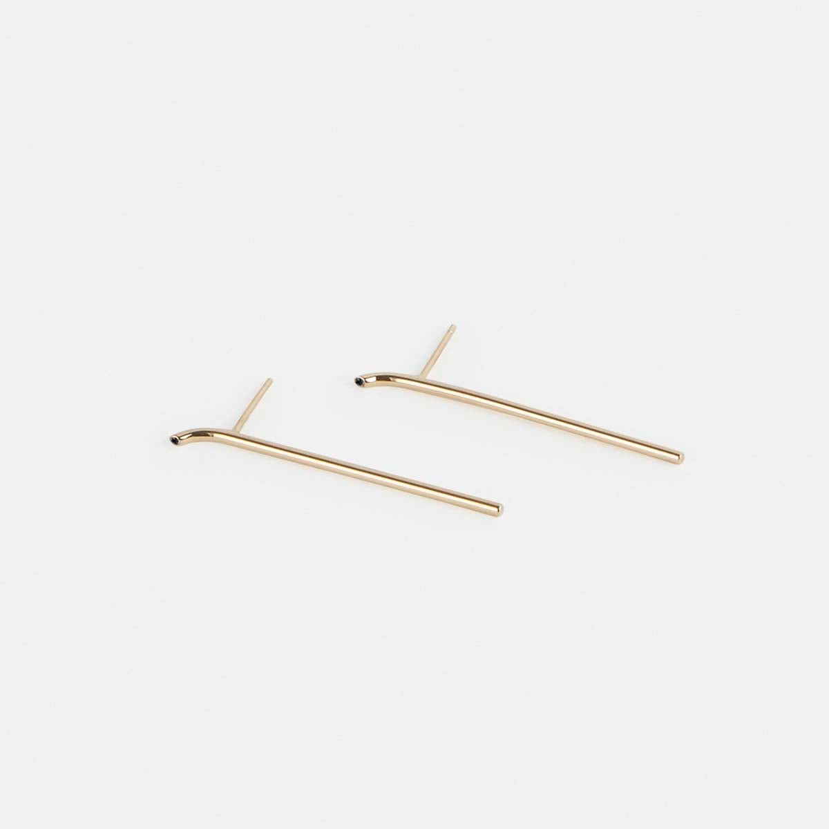 Lero Thin Bar Earrings 14k Gold set with Black Diamonds By SHW Fine Jewelry NYC