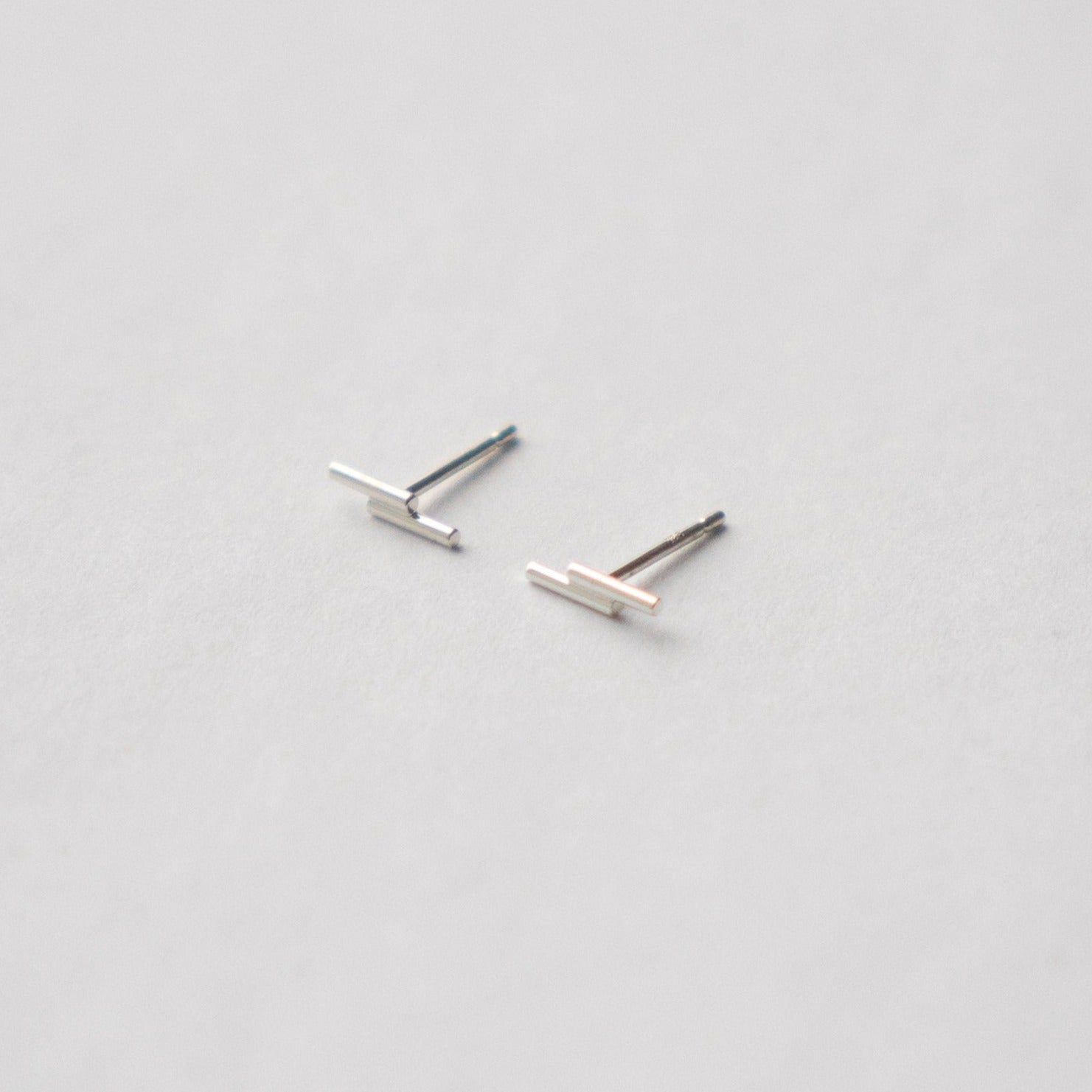 Minimal Billy Stud Sterling silver lightning bolt bar stud earrings by SHW Jewelry NYC