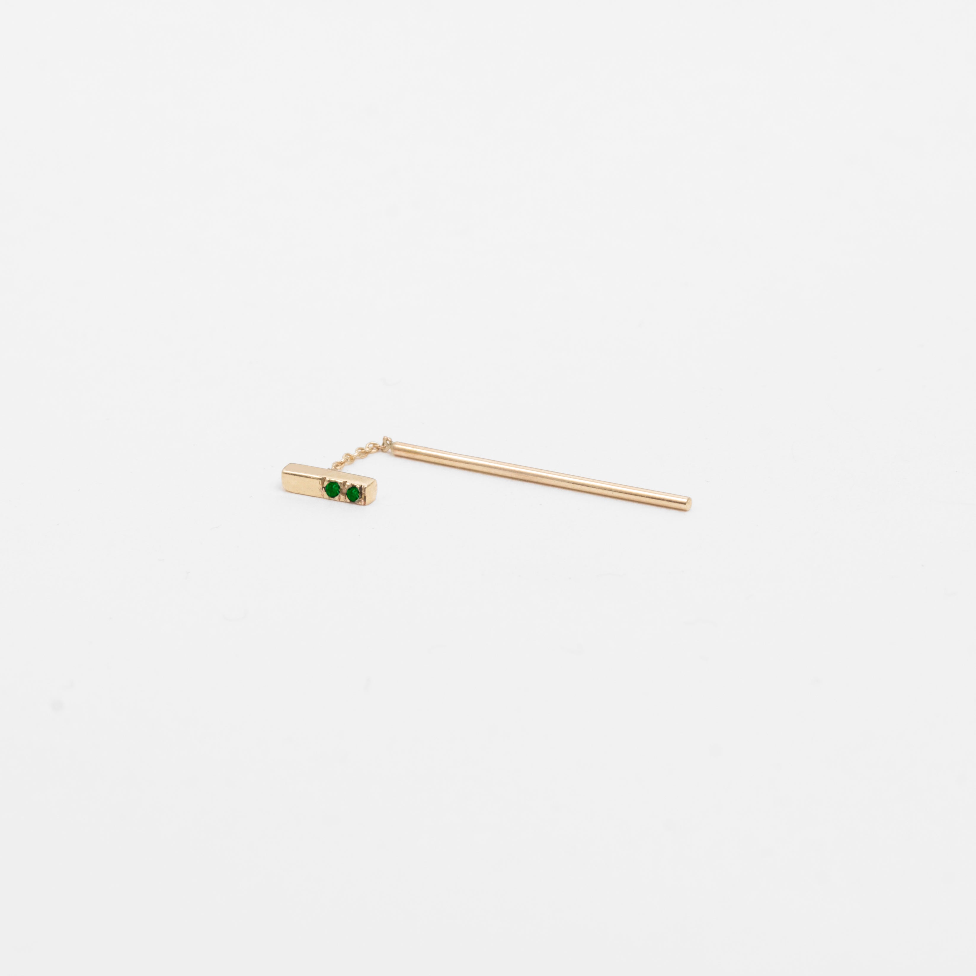 Olko Short Designer Pull Through Earring 14k Gold set with Emerald By SHW Fine Jewelry NYC